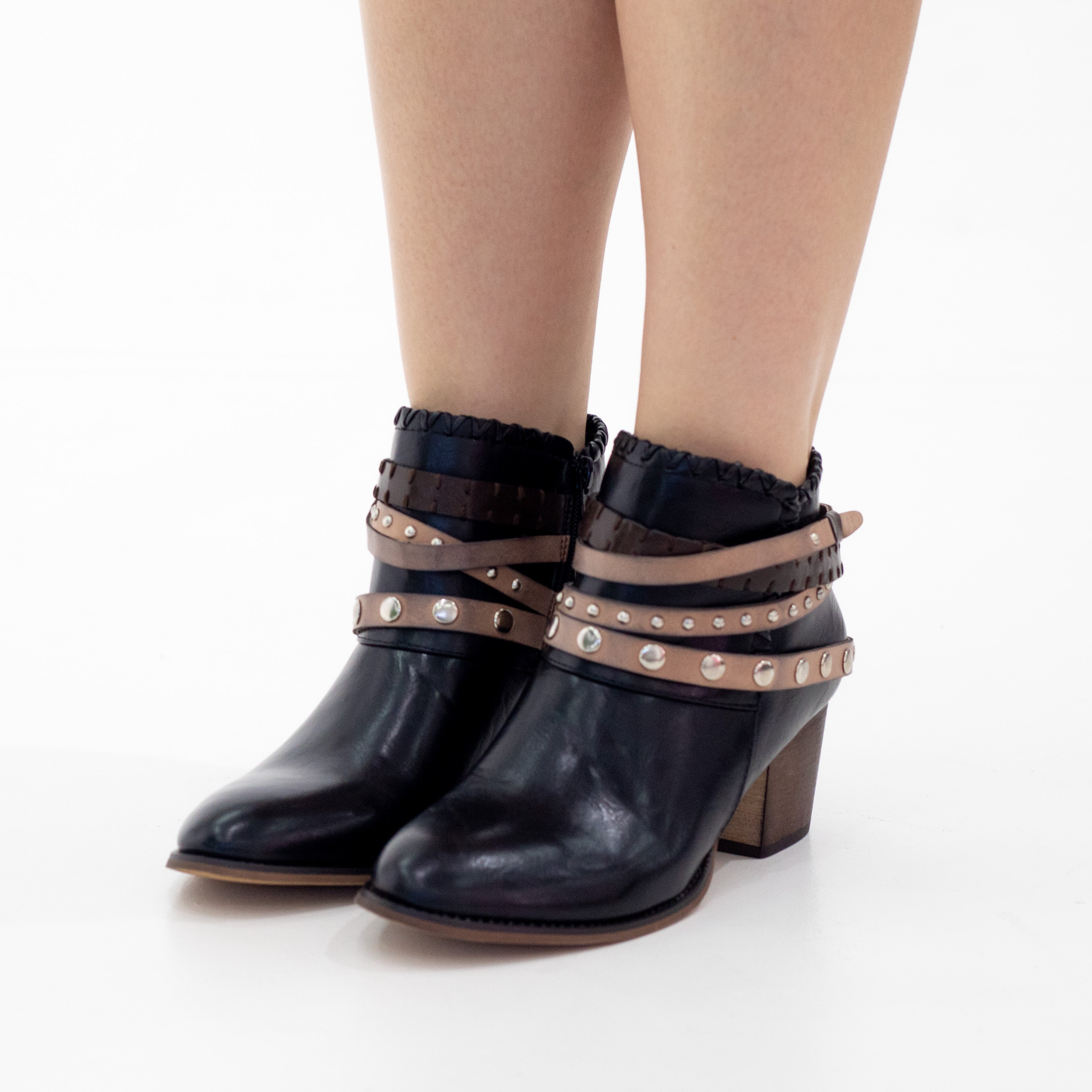 Black cowboy with multiple strap ankle boot sibyl