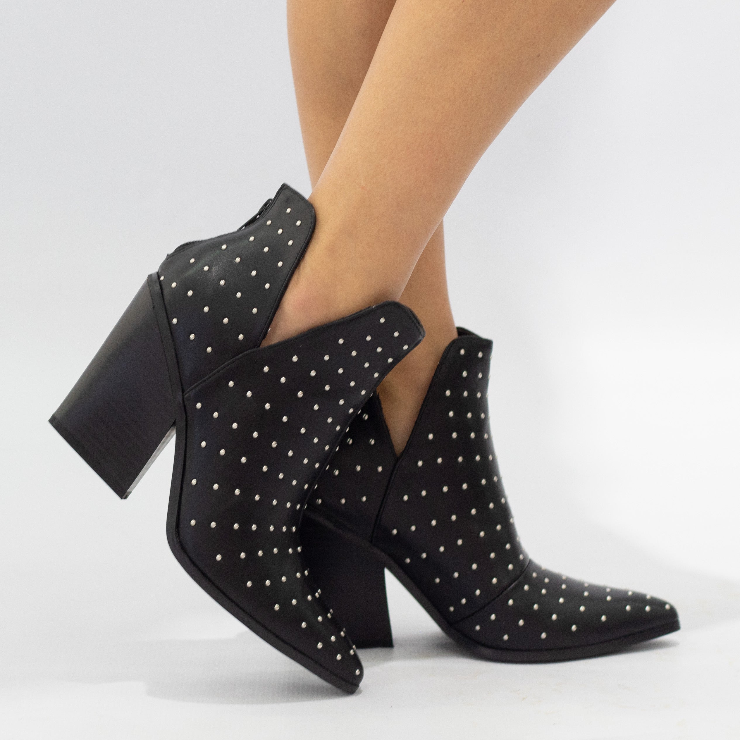 Black 10cm block heel LA08-16 diamante-detailed ankle boot genesis