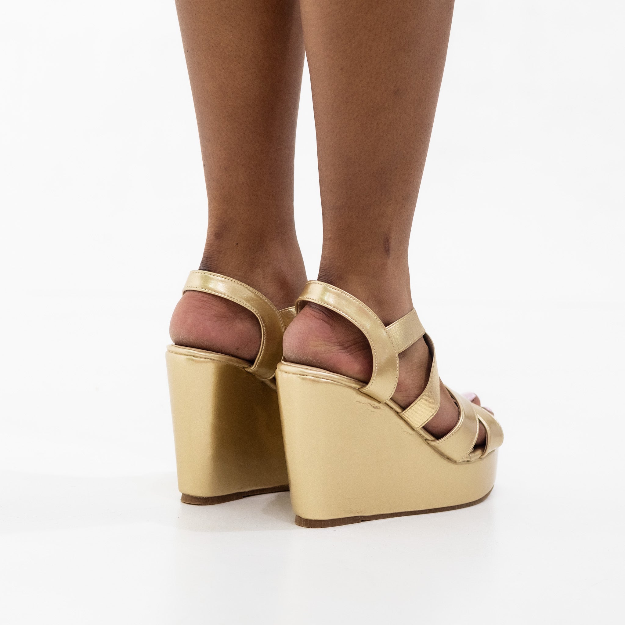 Gold strappy 11cm wedge sandals ulalia