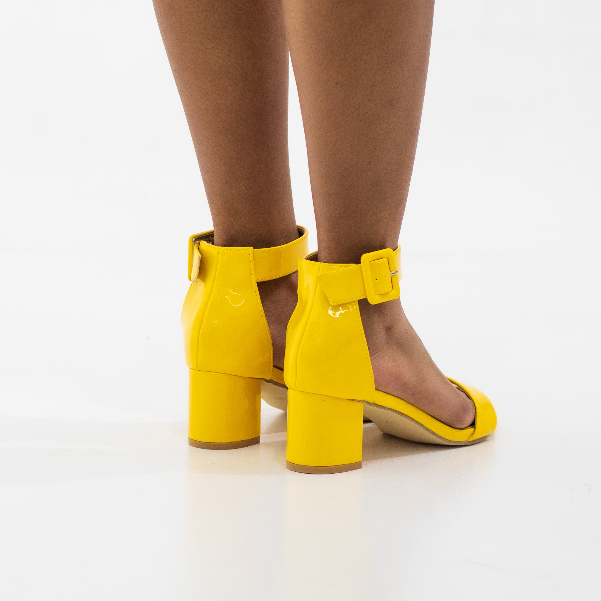 Yellow one band ankle strap 5.5cm heel sandal pat ulana