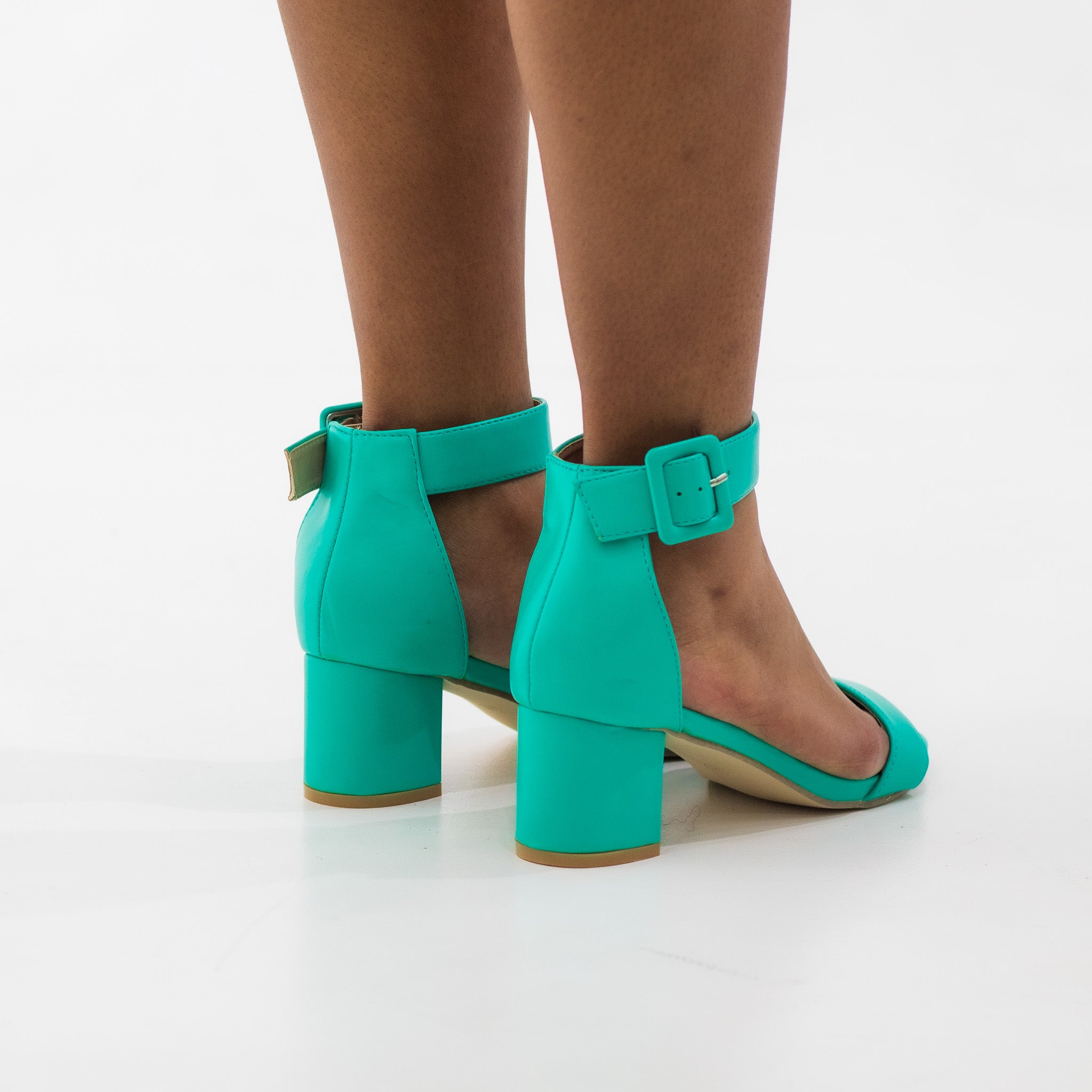 Green one band ankle strap 5.5cm heel sandal pu aqua ulana