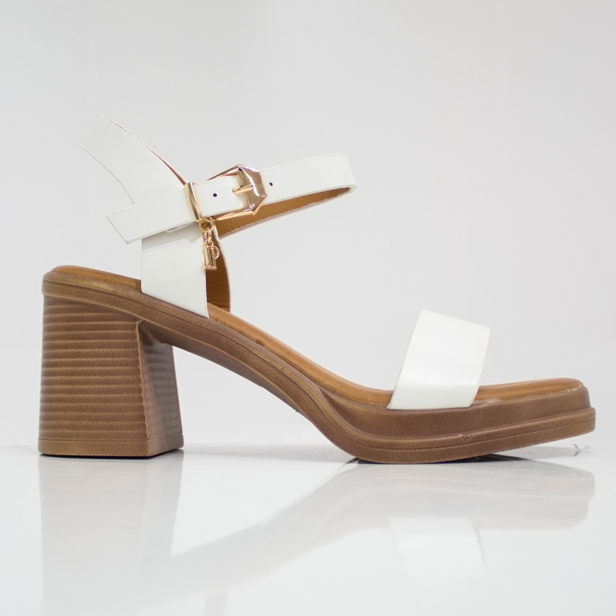 white one band sandal on 7.5cm block heel