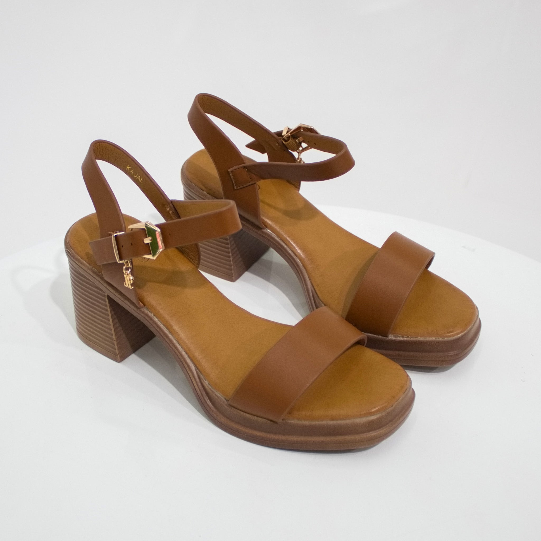 brown one band sandal on 7.5cm block heel