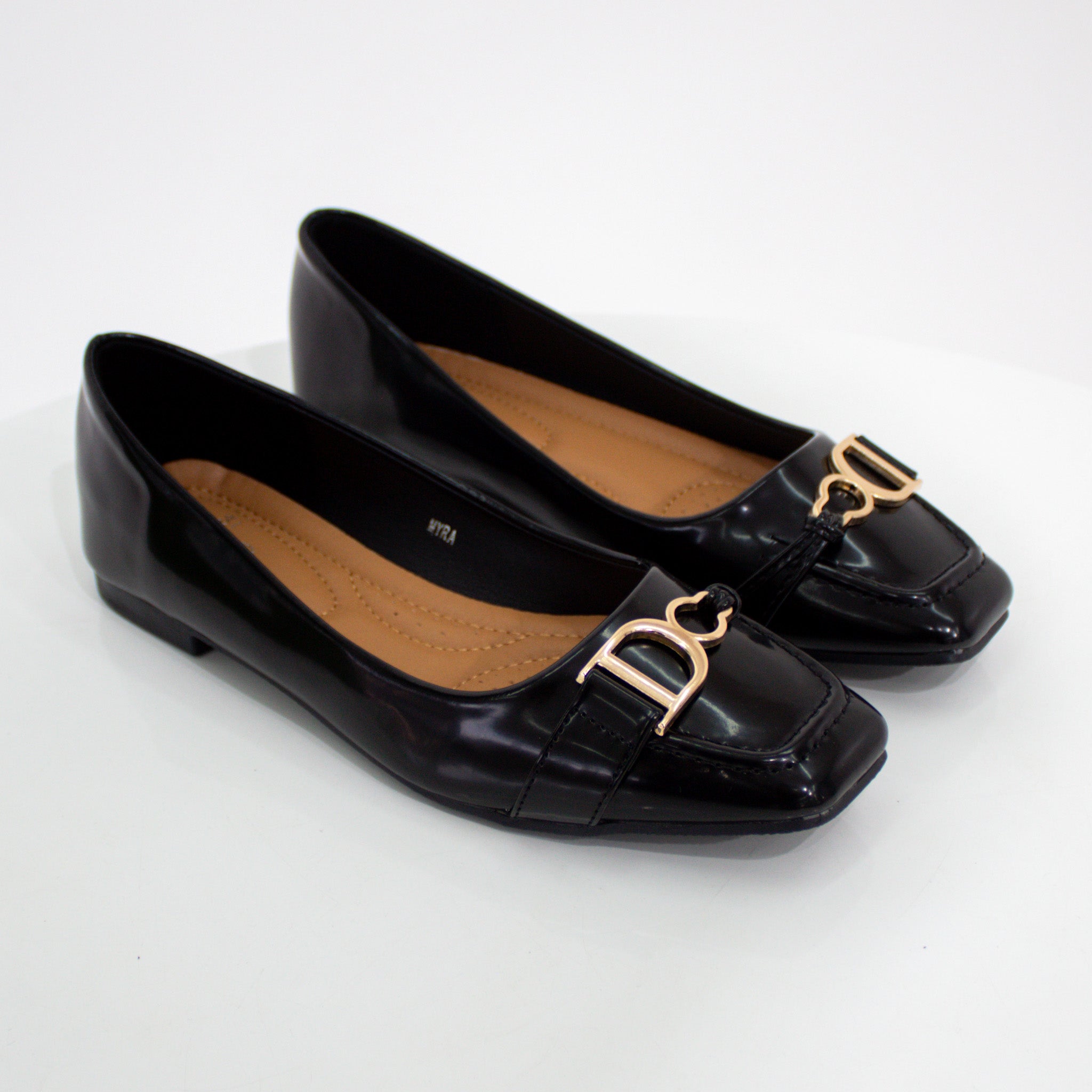 Black gold DG trim faux leather pump shoe myra