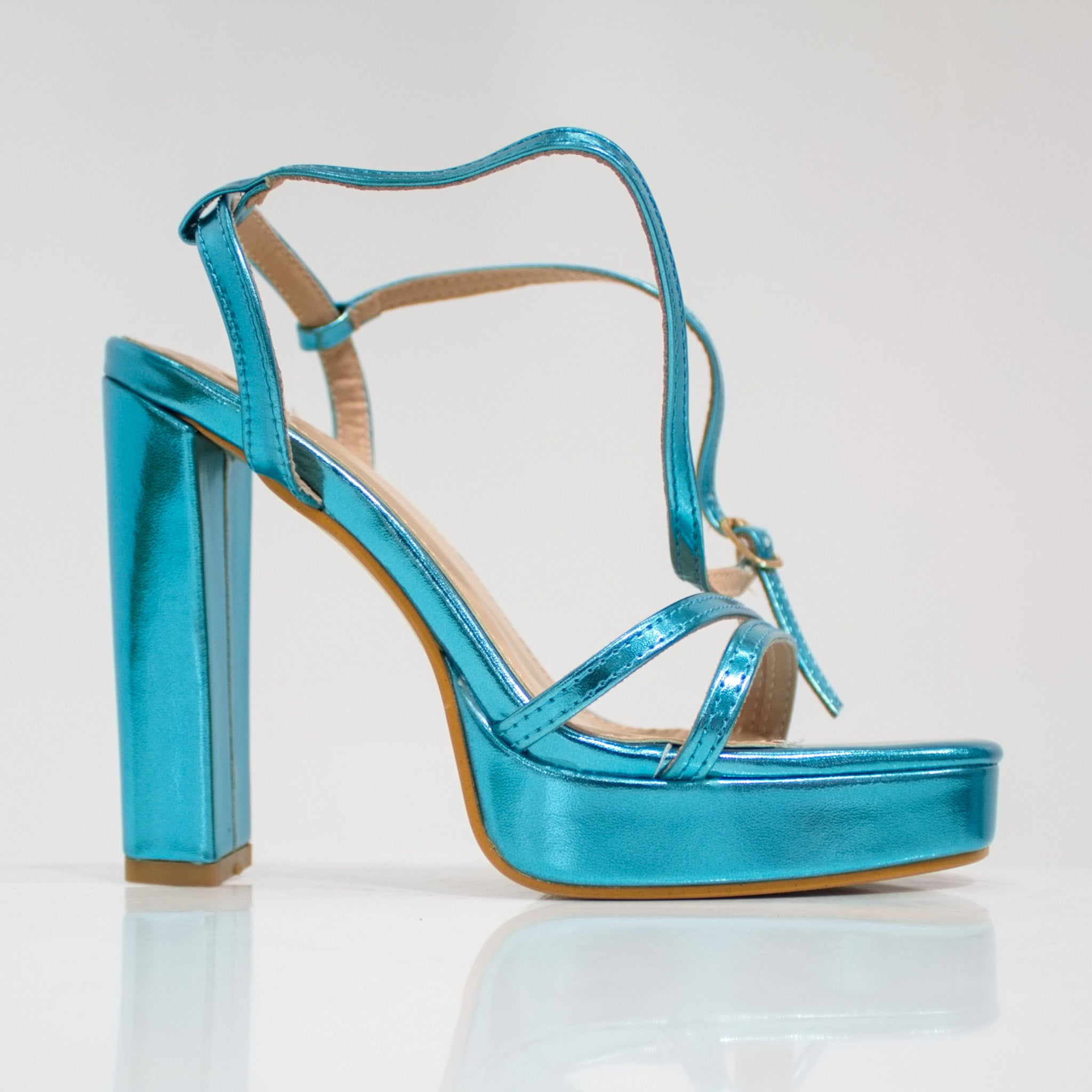blue double band 11.5cm platform heel ankle strap sandal 