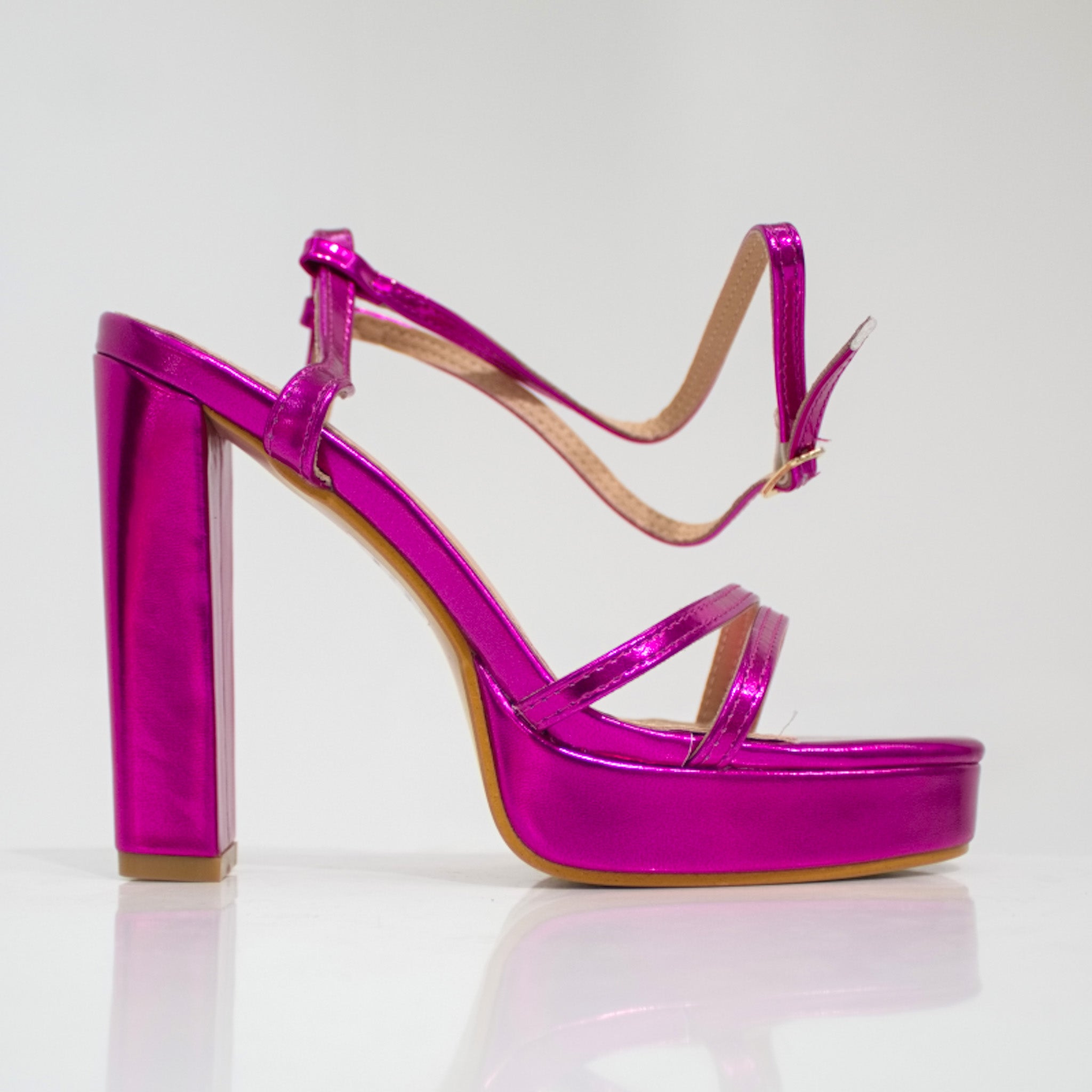 pink double band 11.5cm platform heel ankle strap sandal 