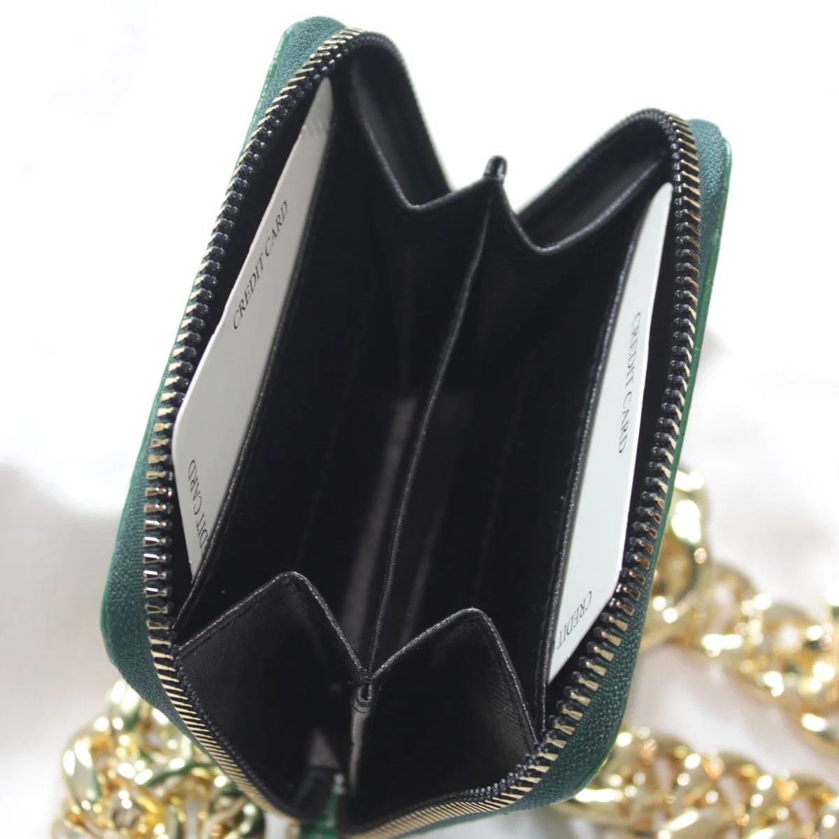 Green convenient leather chain holder wallet she's