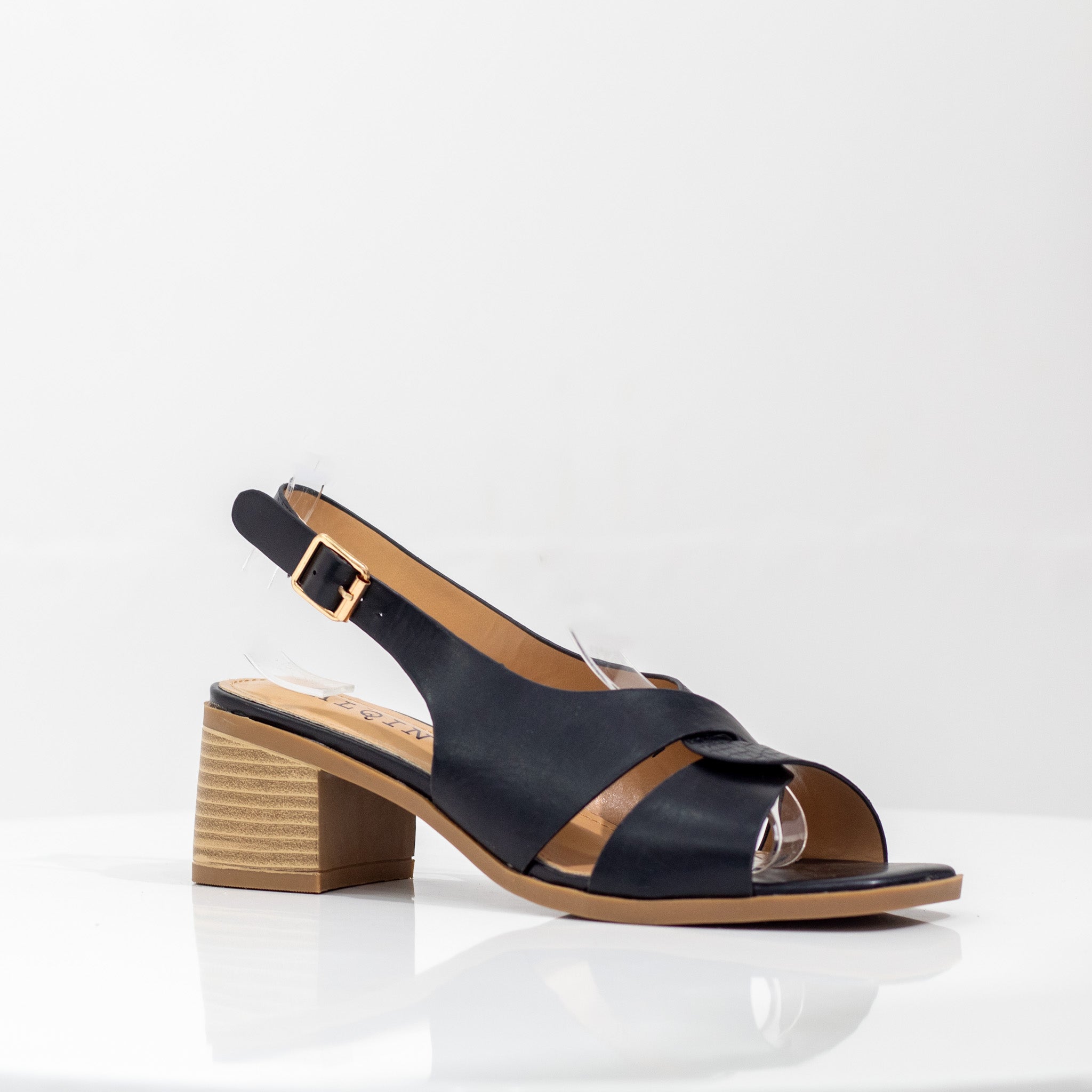 black 5cm block heel pu sandal