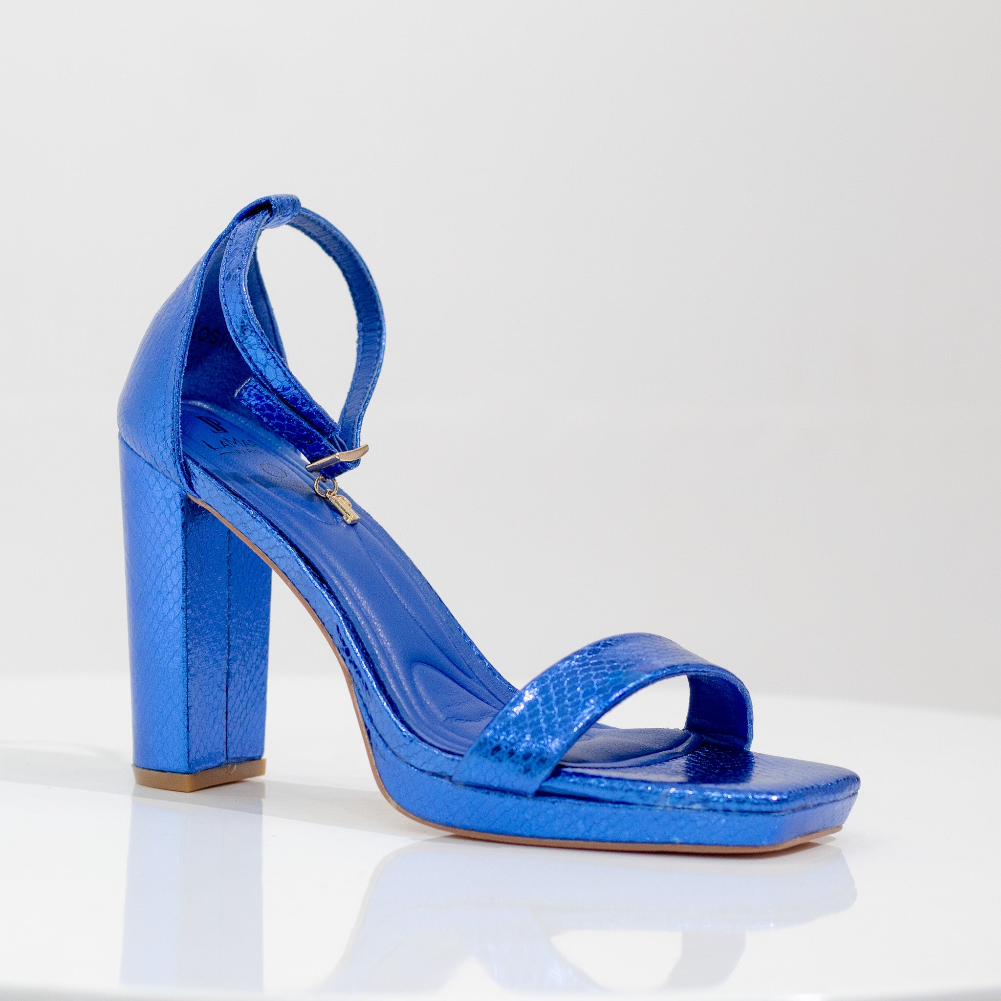 one band ankle strap high heel sandal royal blue