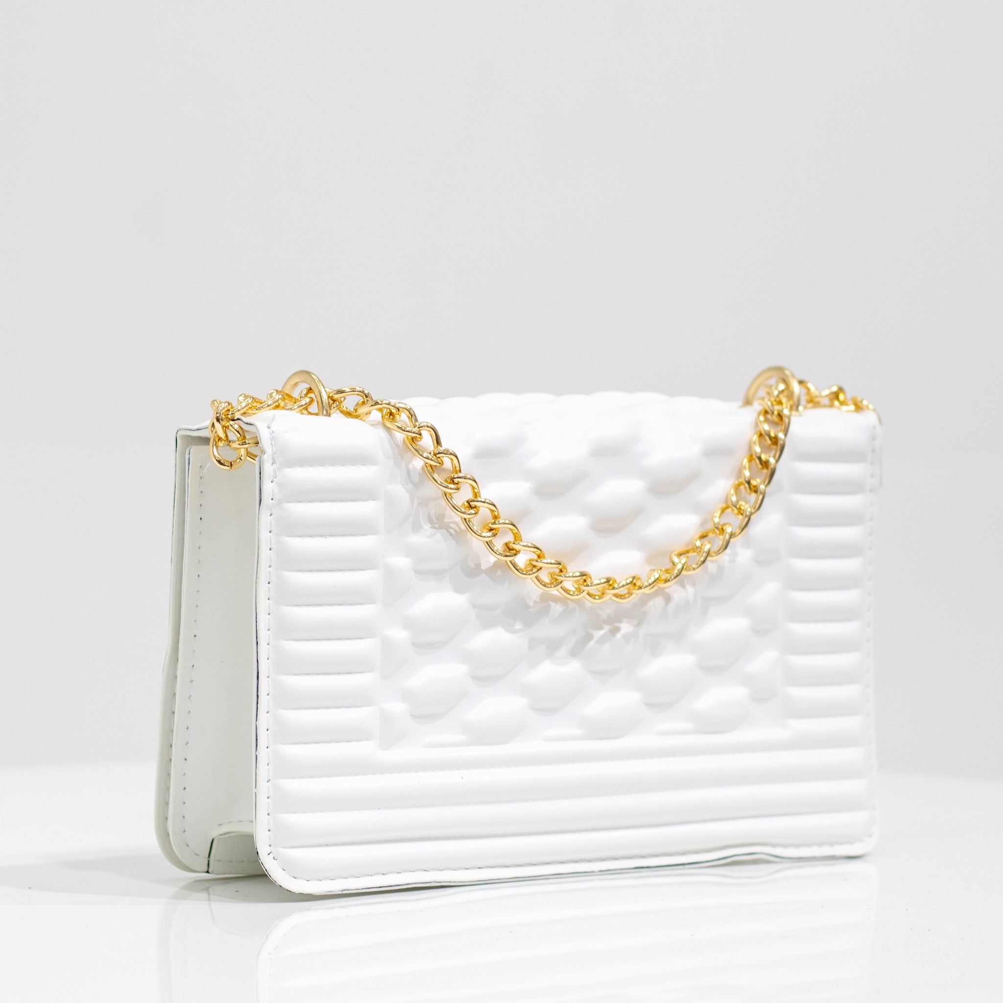 White weaved gold chain convertible handbag ilka