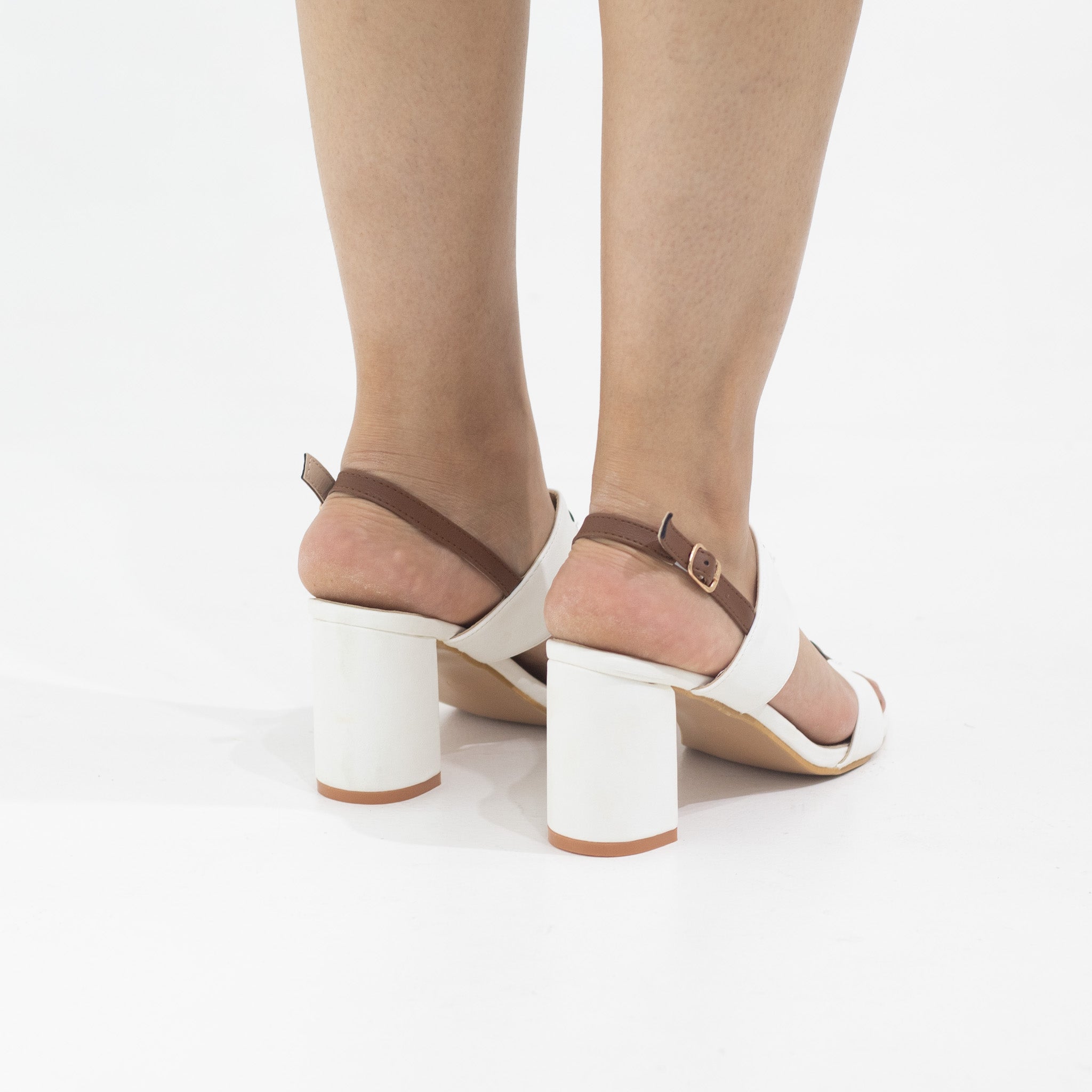 White double band 7cm block heel sandal rida