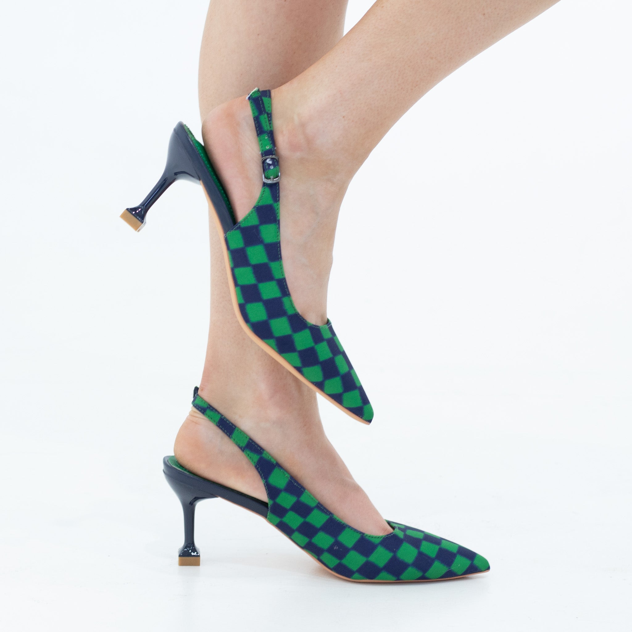 Green 7.5cm heel argyle open waist sling back kalina