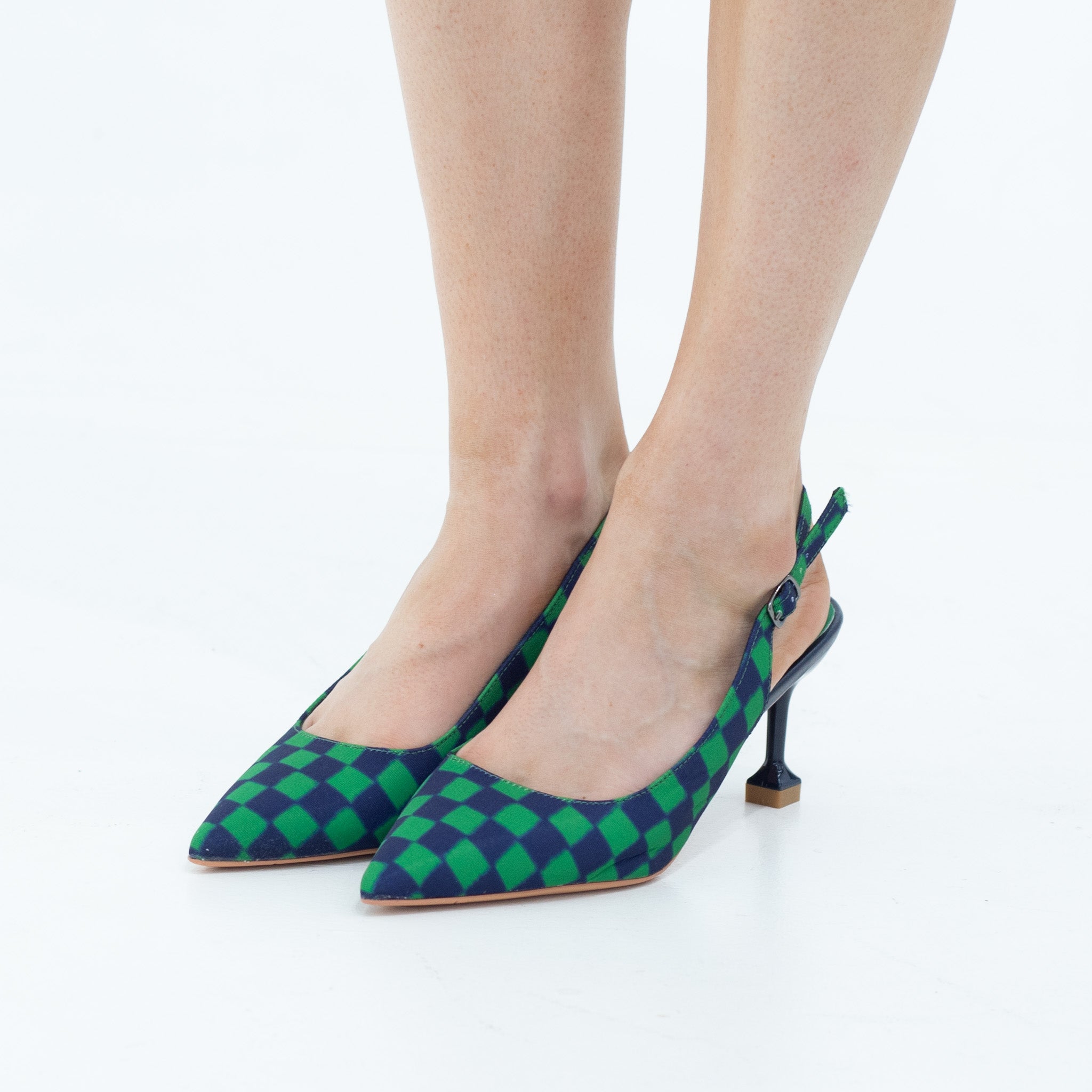 Green 7.5cm heel argyle open waist sling back kalina