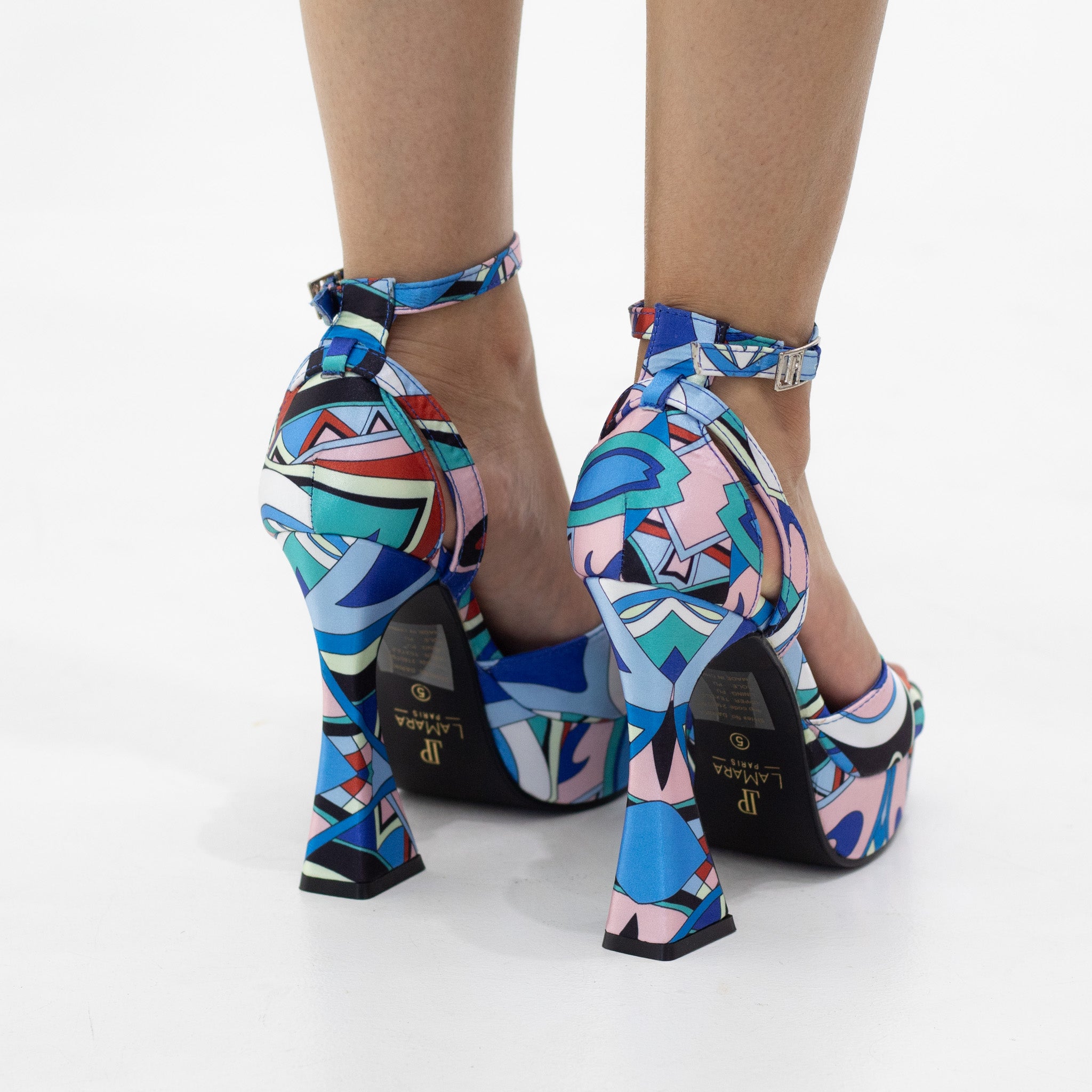 Blue printed multi-colored 13cm platform heel sandal darika