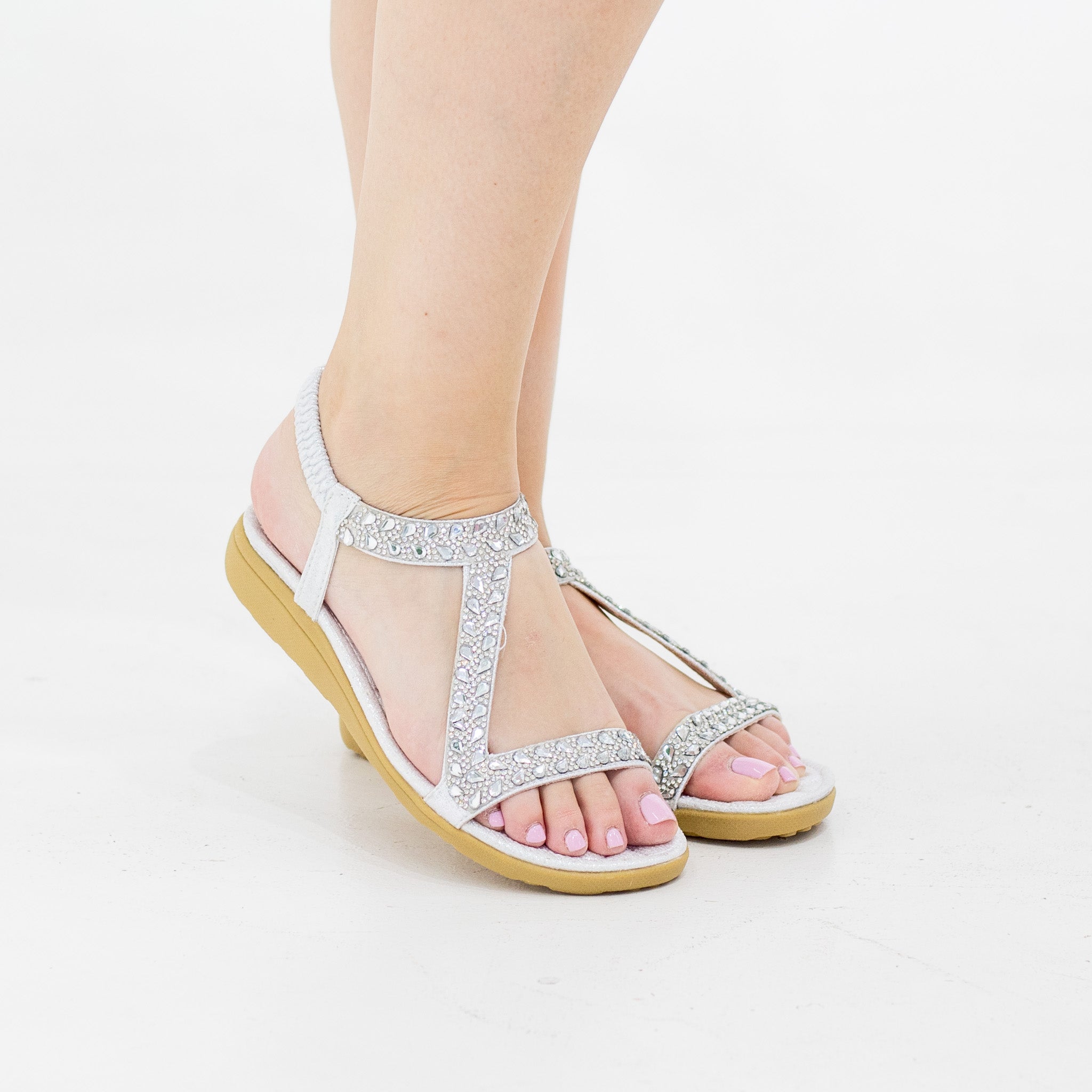 Silver one studded band sandal on flat unit rabia