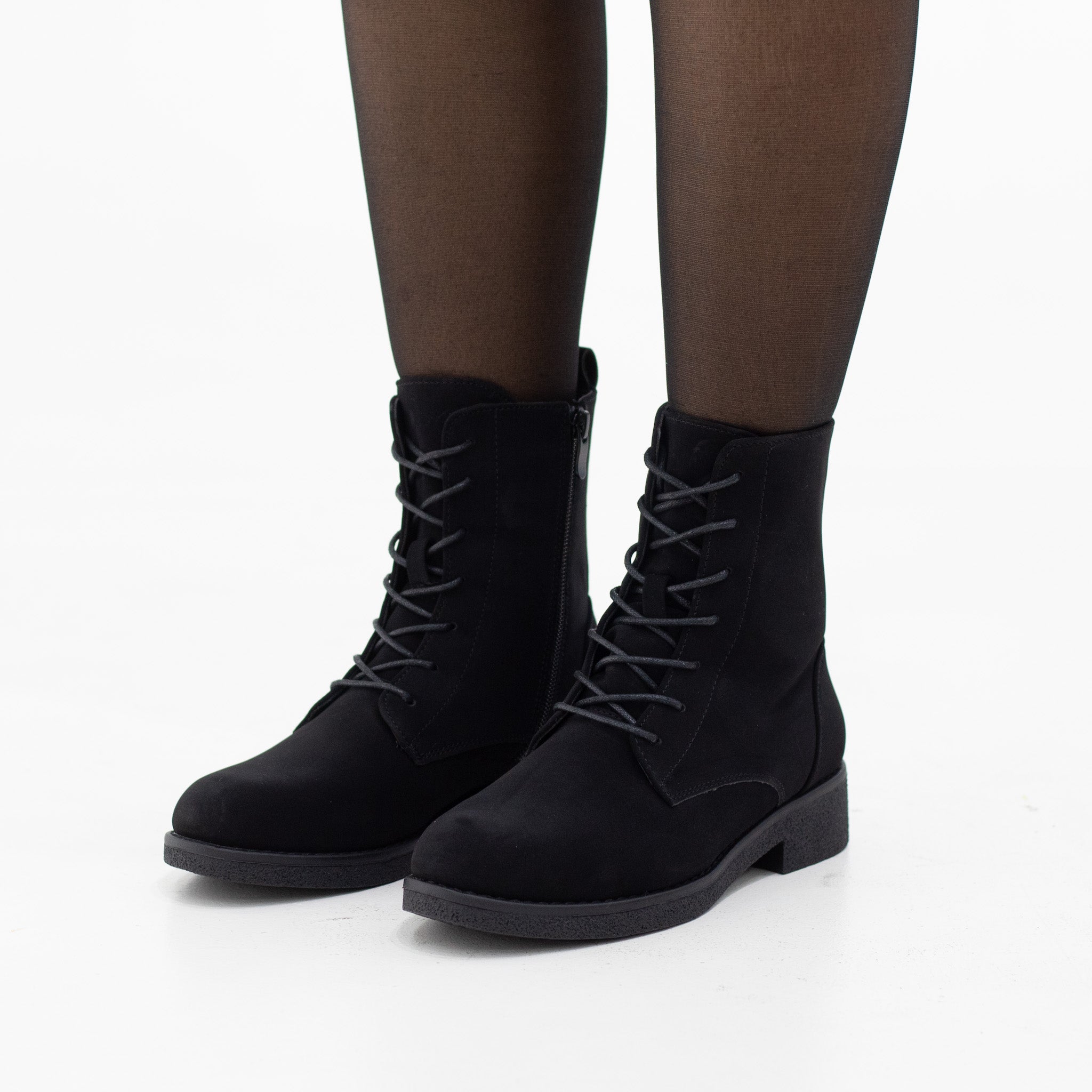 Black suede lace up super mode 3.5cm heel ankle boot cancer