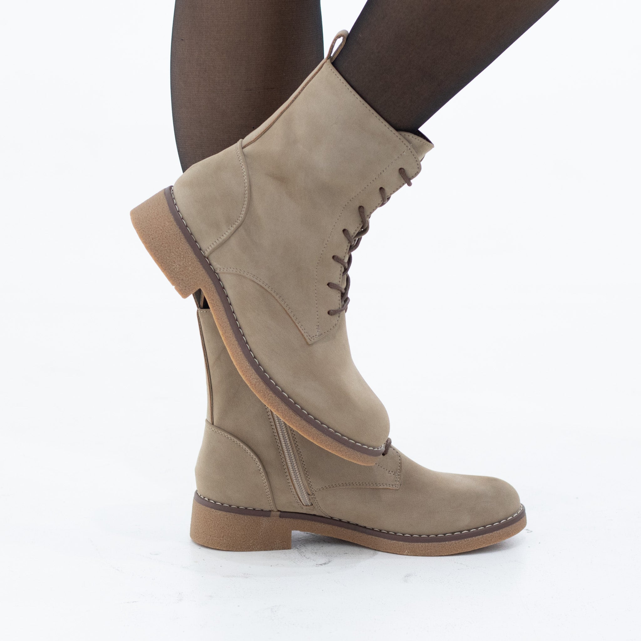 Khaki suede lace up super mode 3.5cm heel ankle boot cancer