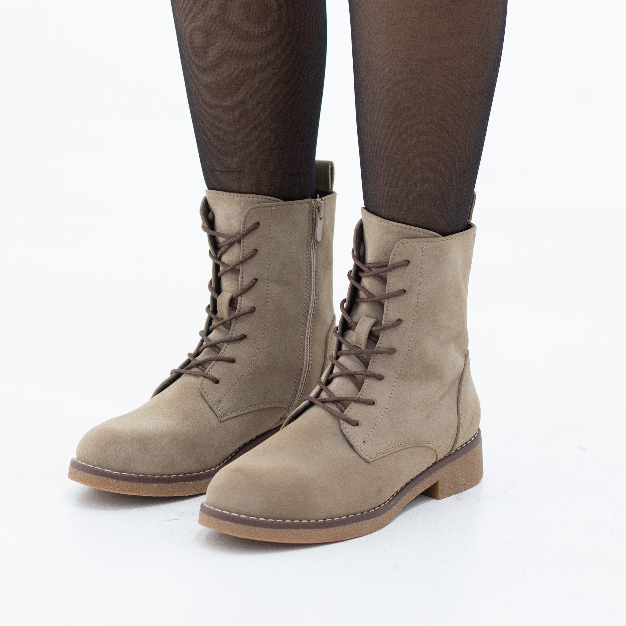 Khaki suede lace up super mode 3.5cm heel ankle boot cancer