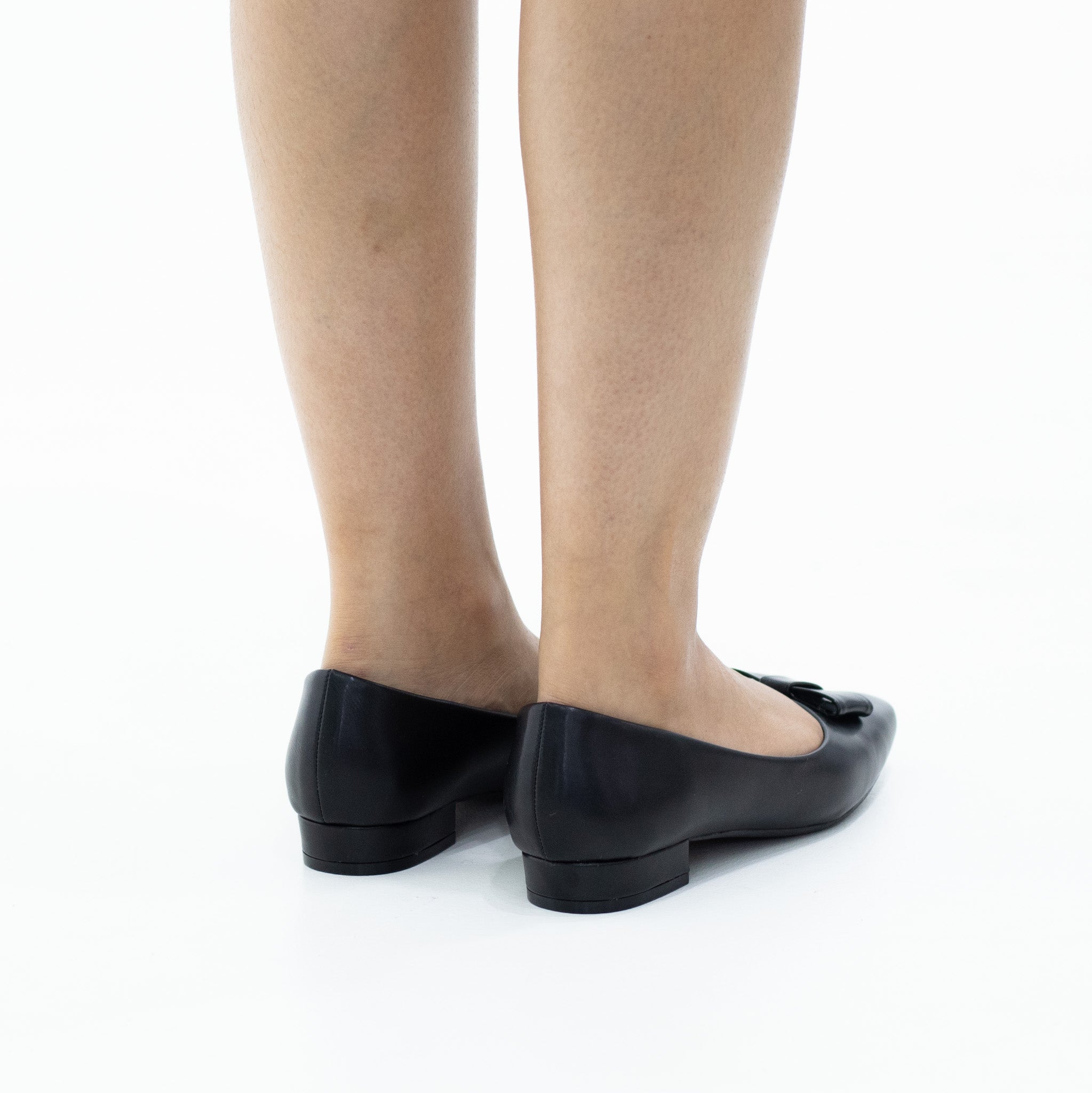 Black comfort 2cm low heel court shoe with a bow aquarius