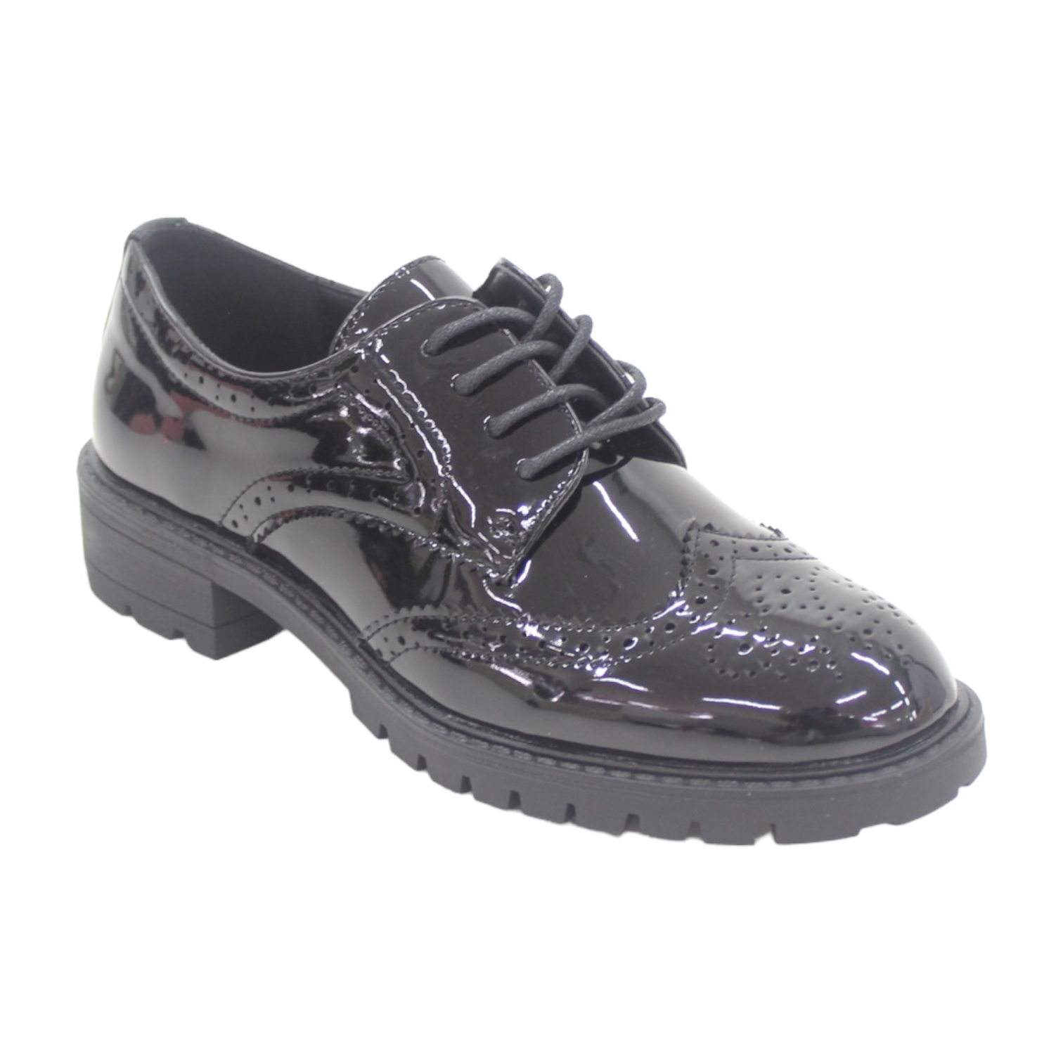 Basanti laceup brougue chuncky pat black