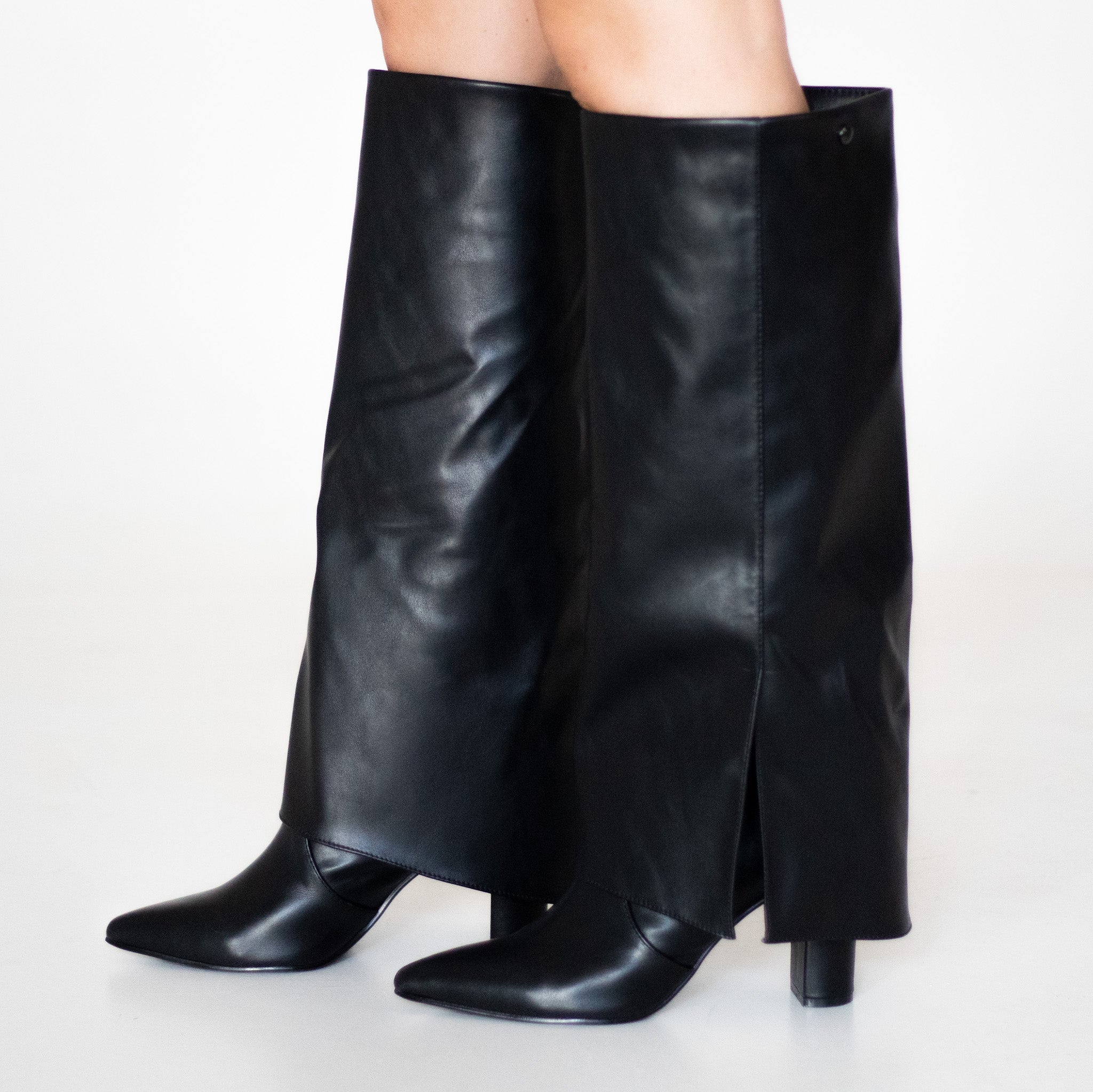 Vonda 8.5cm heel slouchy pu bootleg long boot black