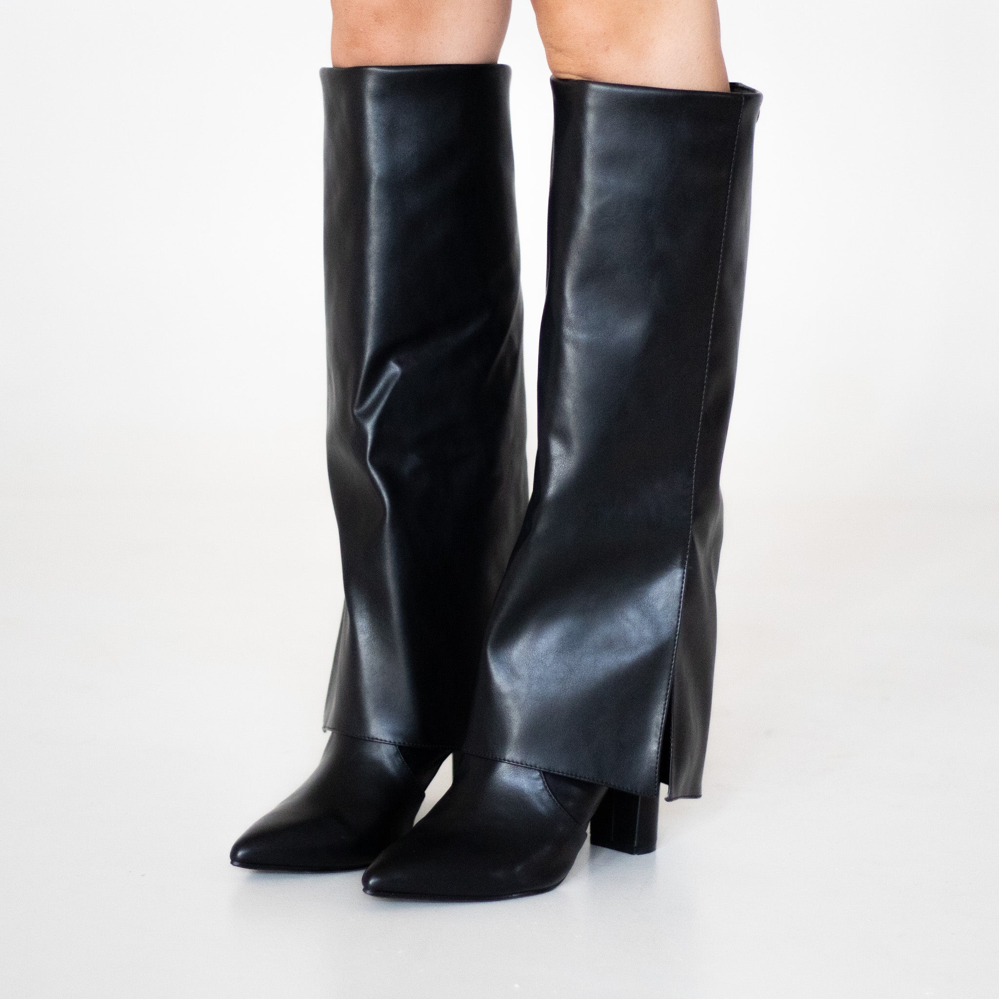 Vonda 8.5cm heel slouchy pu bootleg long boot black