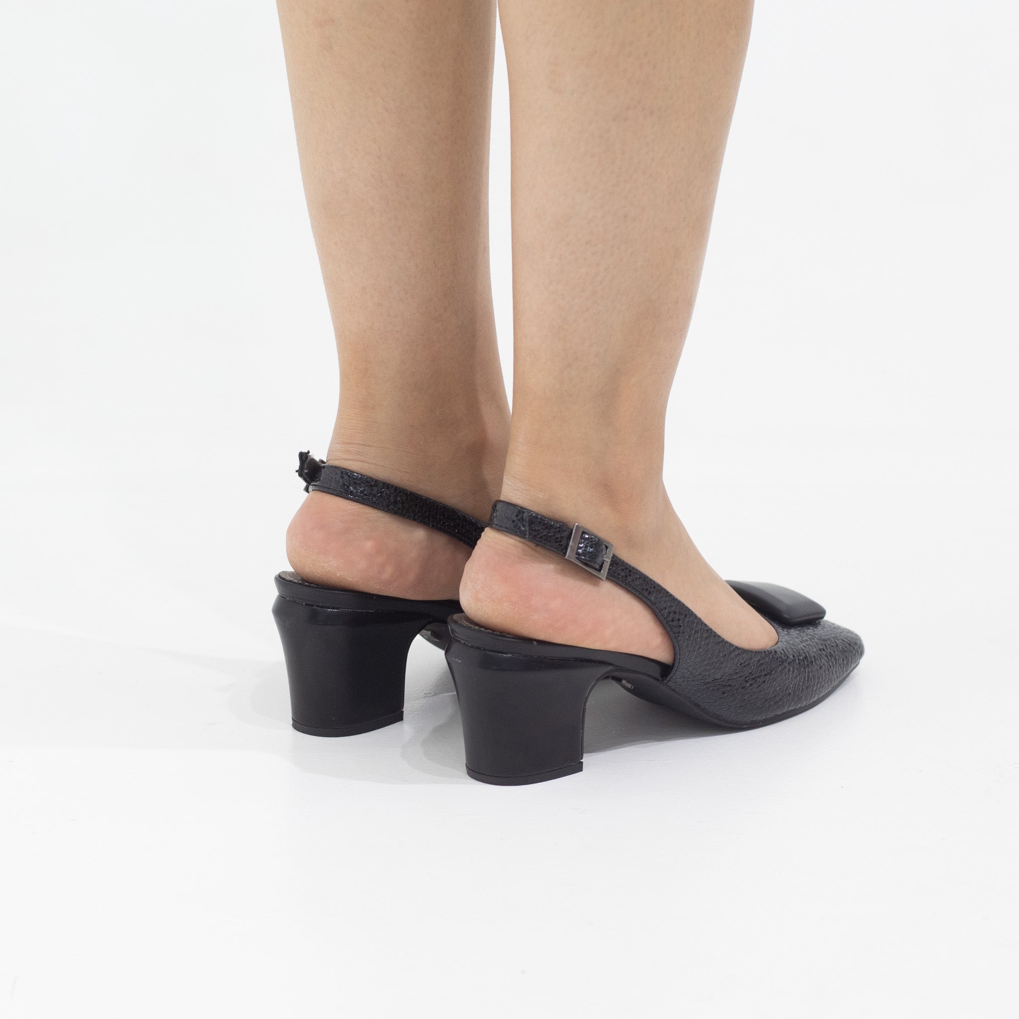 Blaze block 5.5cm heel sling back with sqr trim pumps