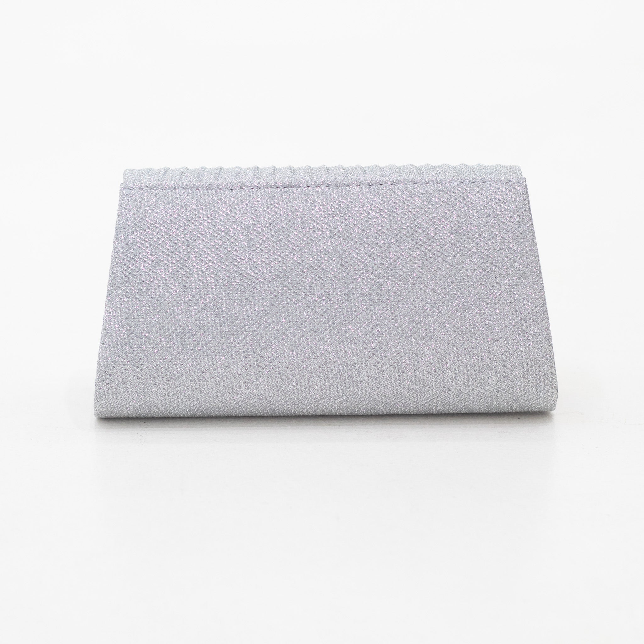 Curve silver lining-belt detailed weaved shimmer clutch bag