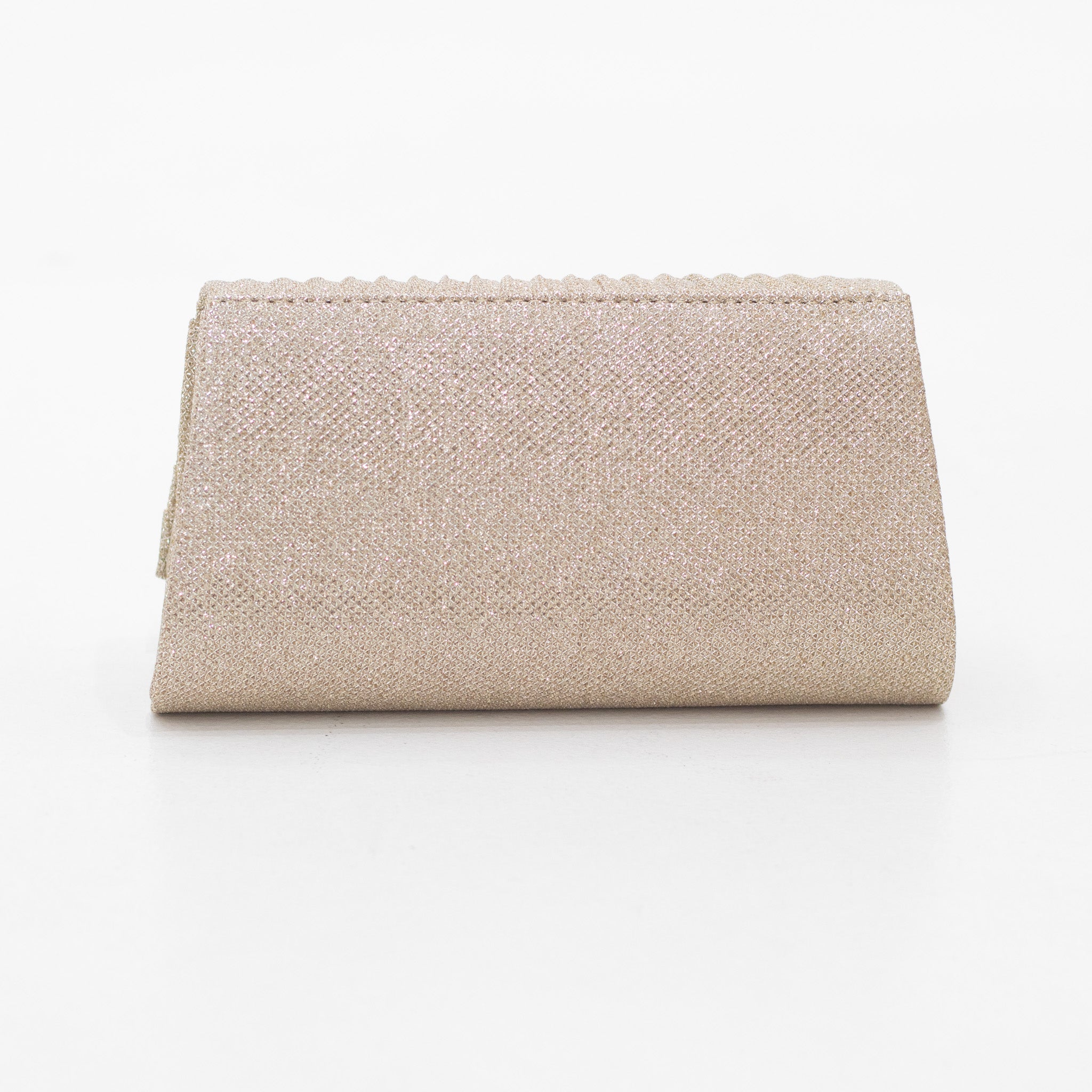 Curve silver lining-belt detailed weaved shimmer clutch bag