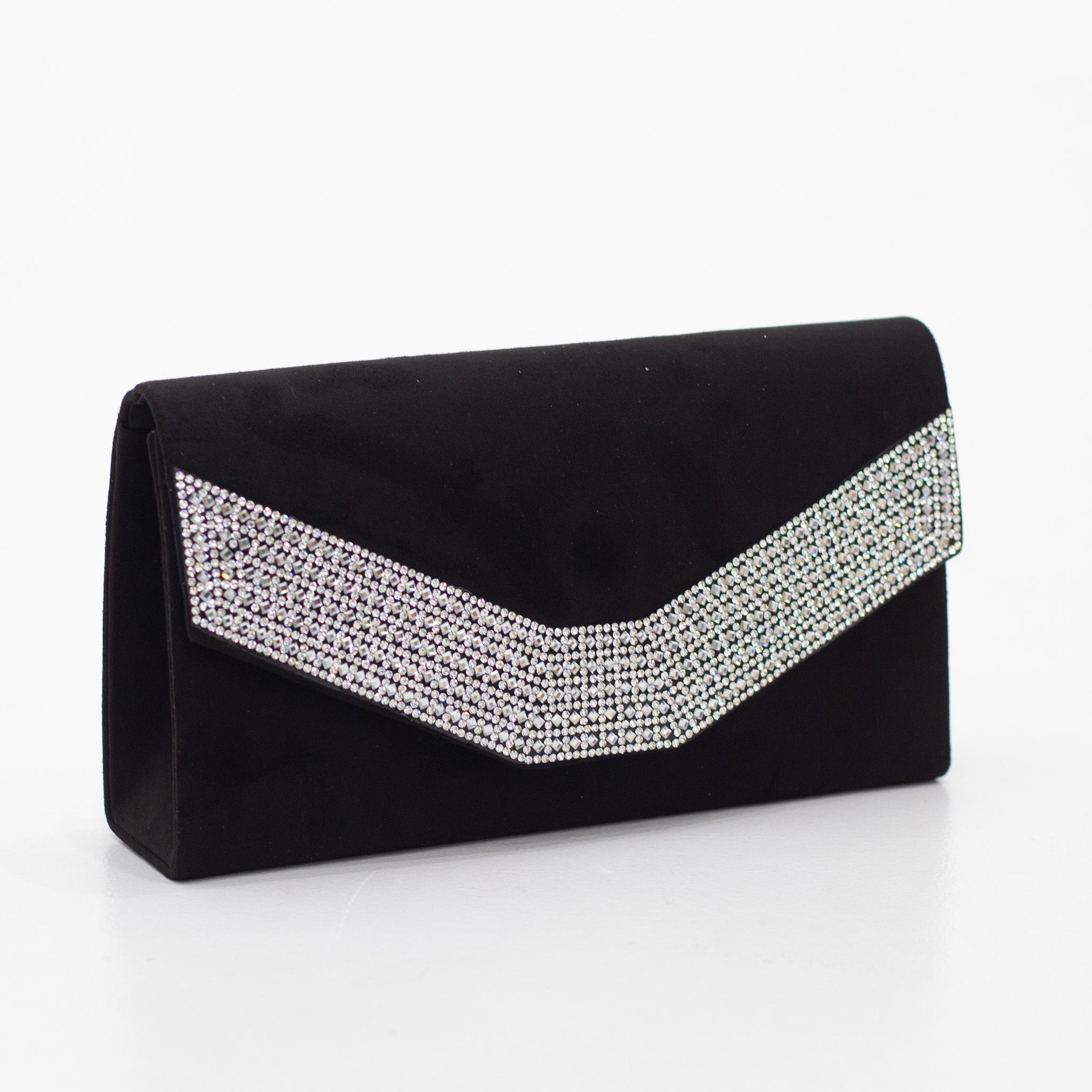 Stones microfiber diamante lining detailed clutch bag