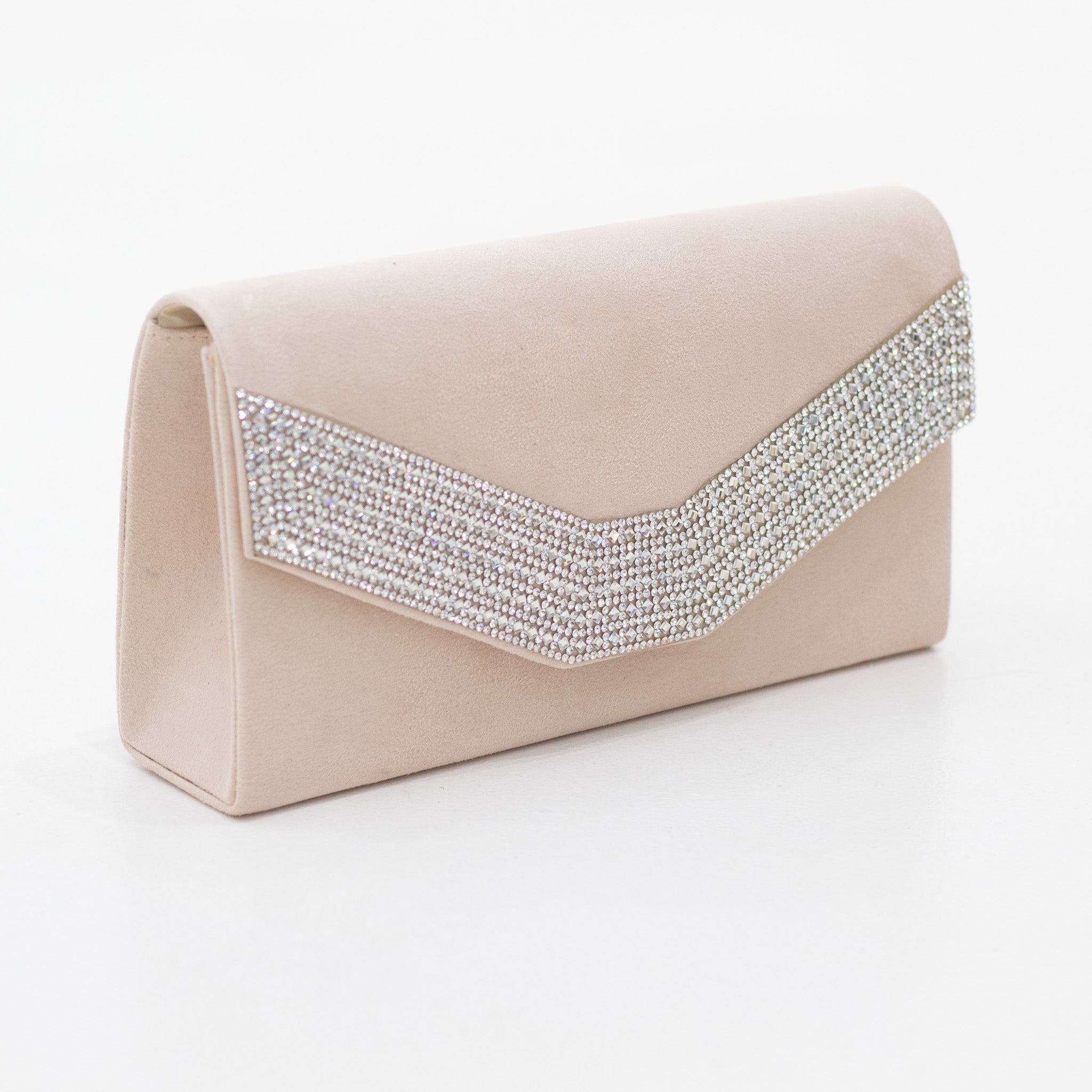 Stones microfiber diamante lining detailed clutch bag