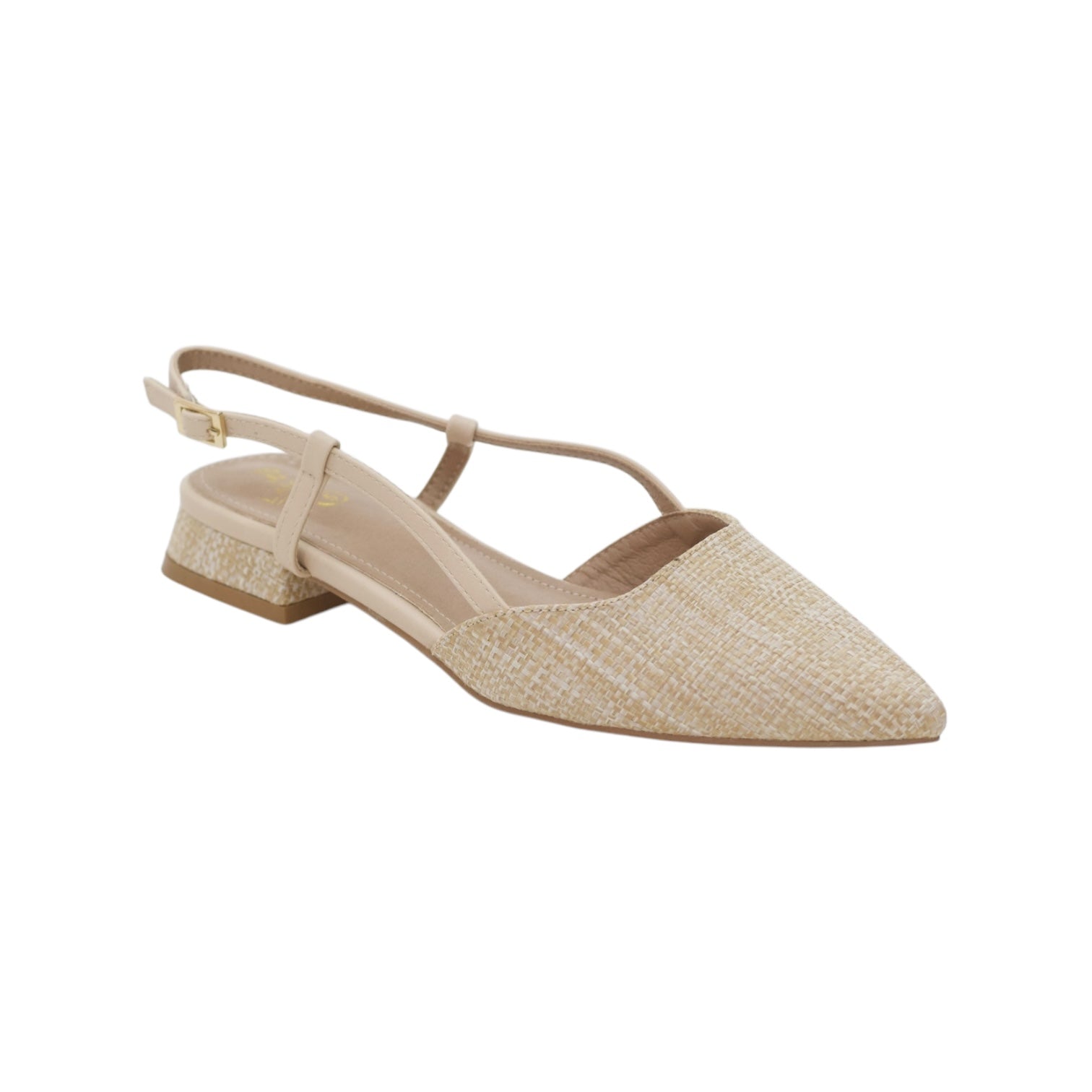 Elena pointy textured-fabric 2cm flat heel sling back pump