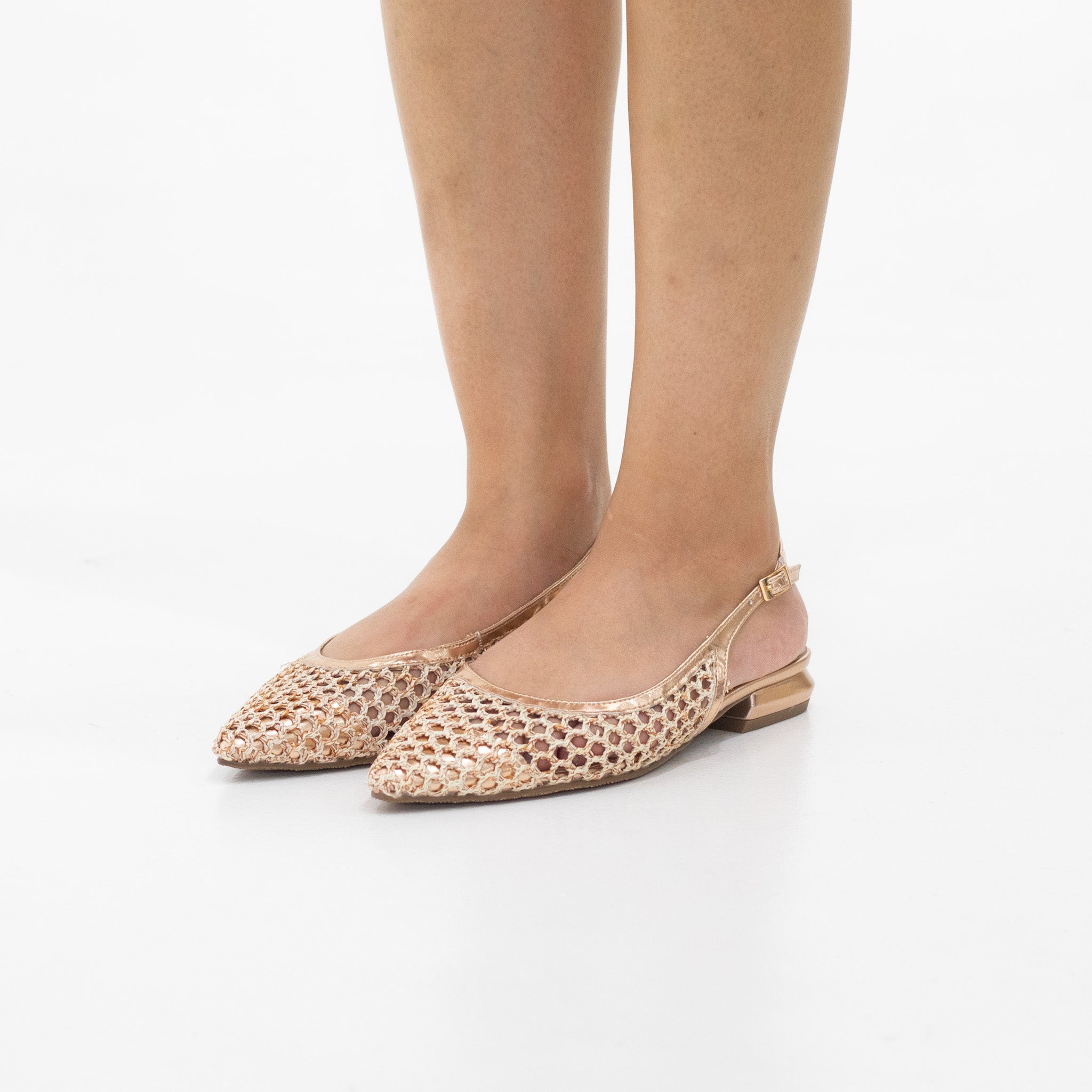 Zlata open-weaved meshed 2cm flat heel sling back pointy pump