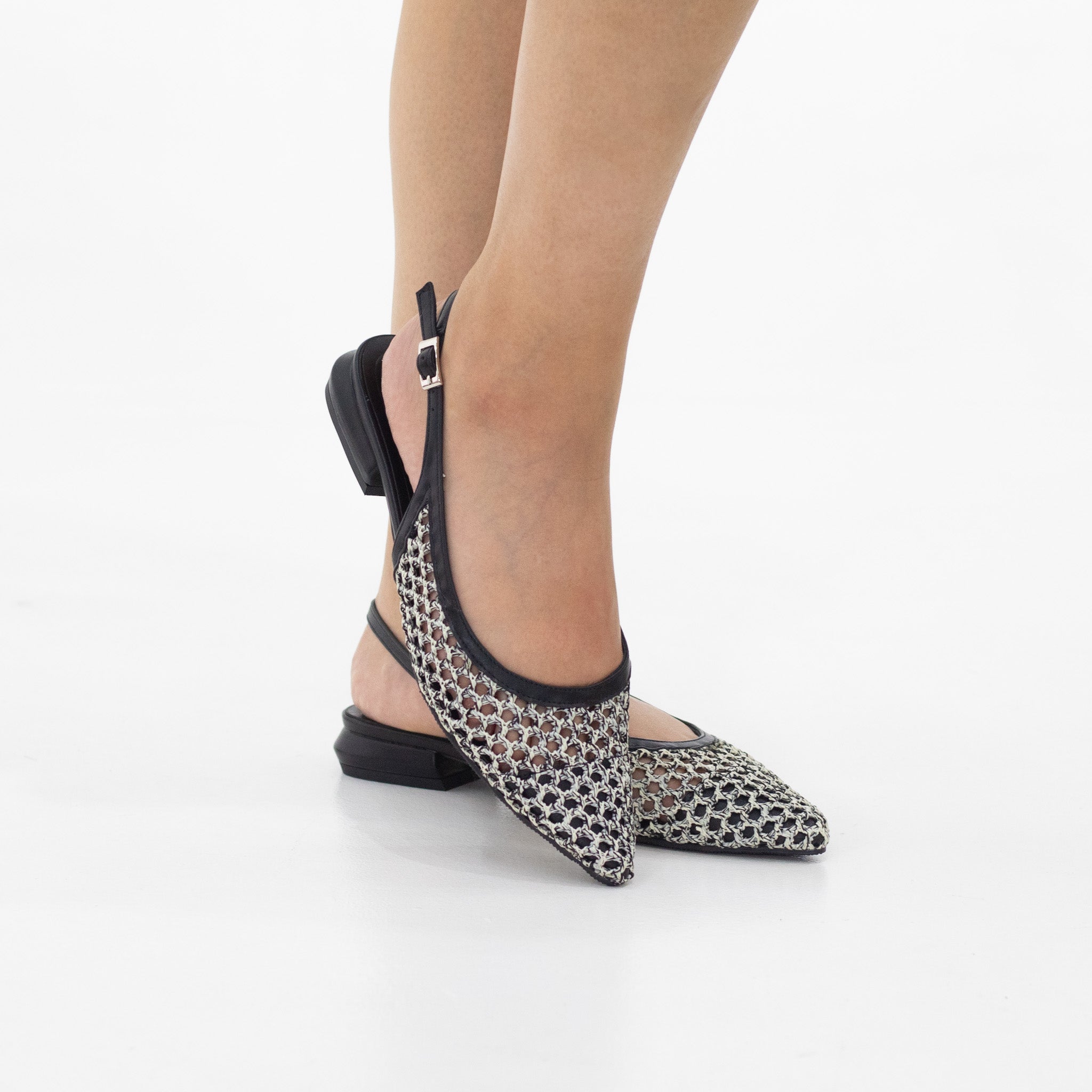 Zlata open-weaved meshed 2cm flat heel sling back pointy pump