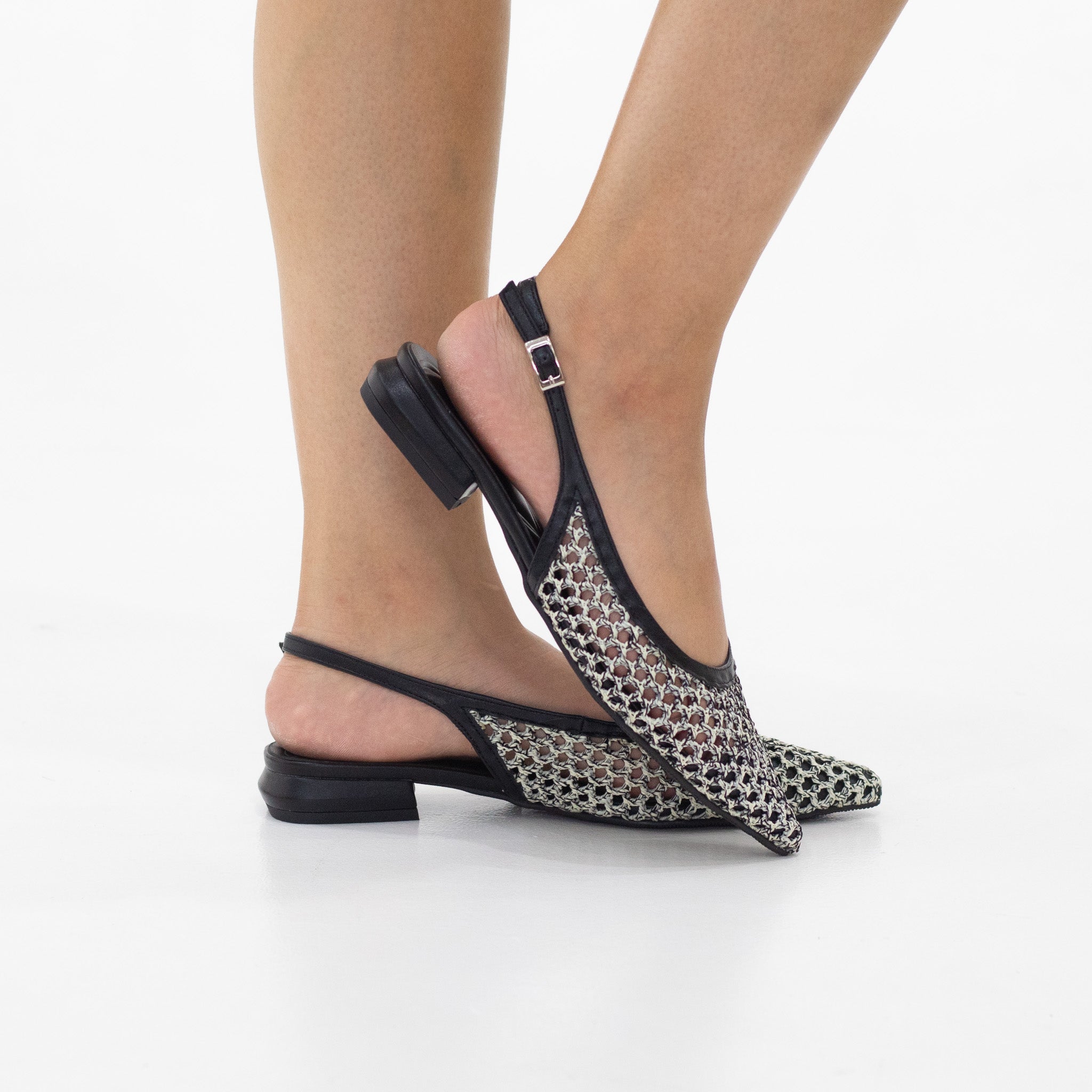 Zlata open-weaved meshed 2cm flat heel sling back pointy pump