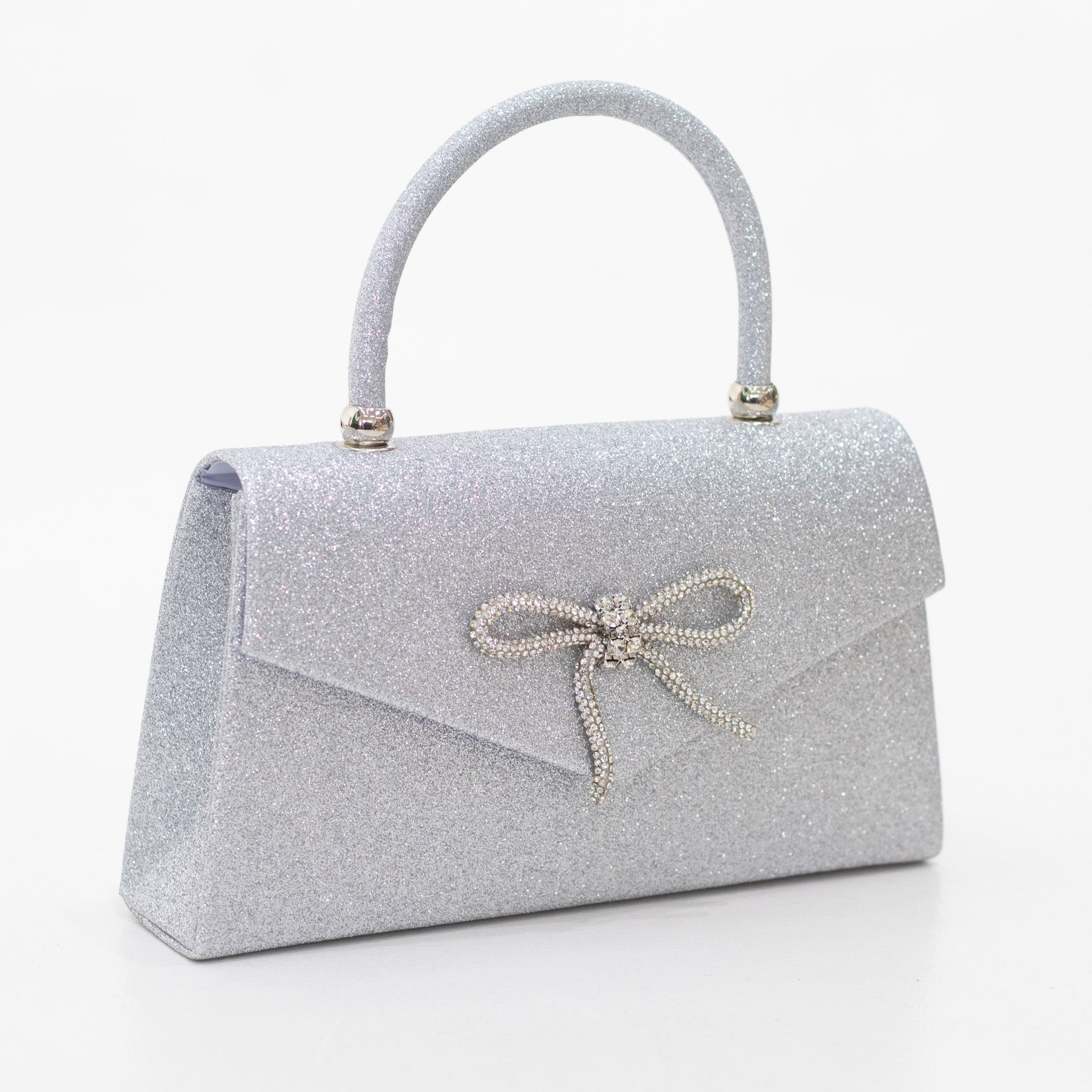 Knot bow detail glittery clutch bag