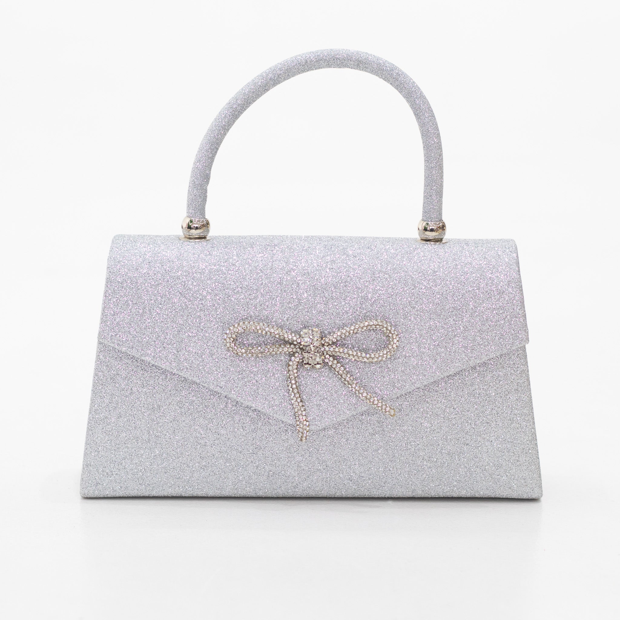 Knot bow detail glittery clutch bag