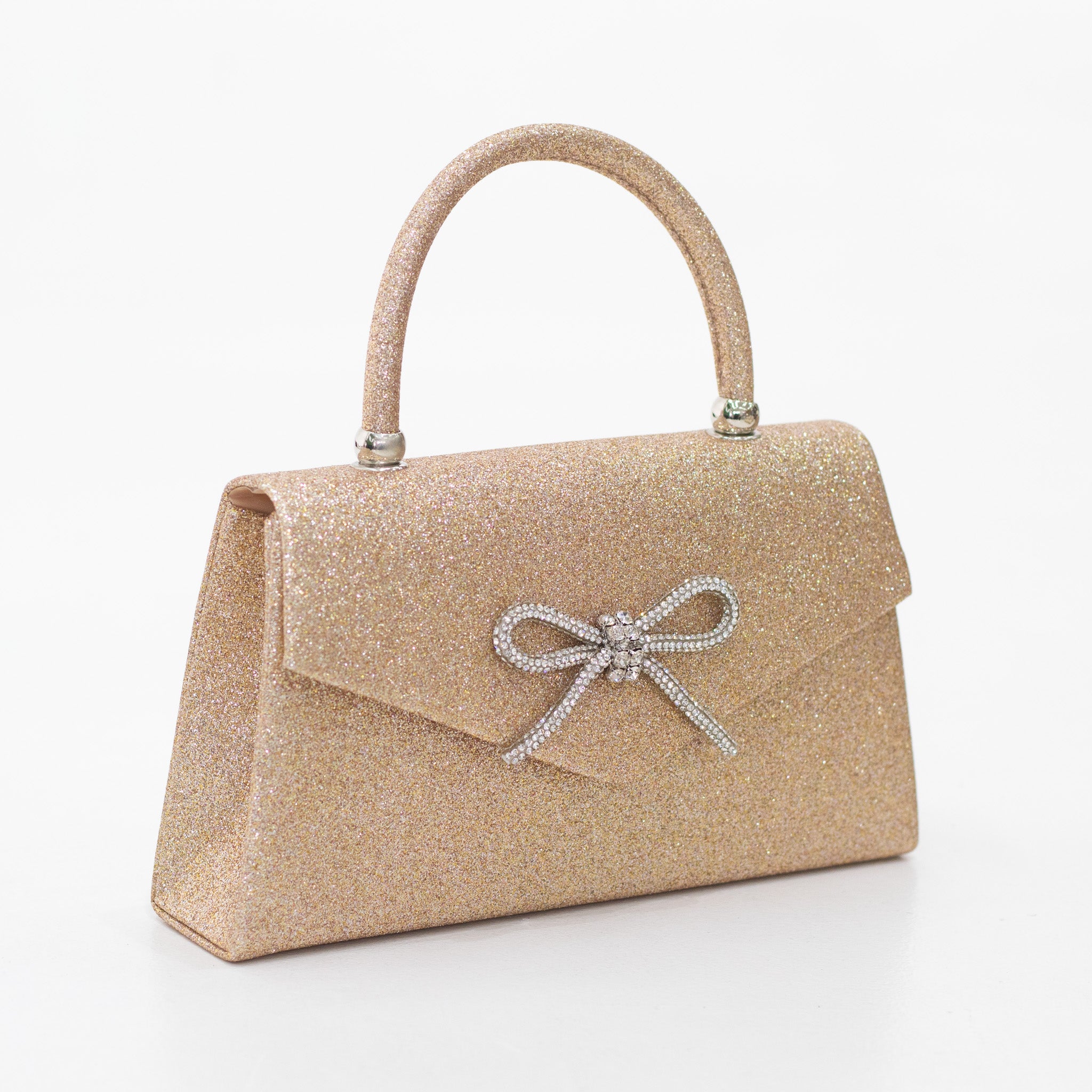 Knot bow detail glittery clutch bag