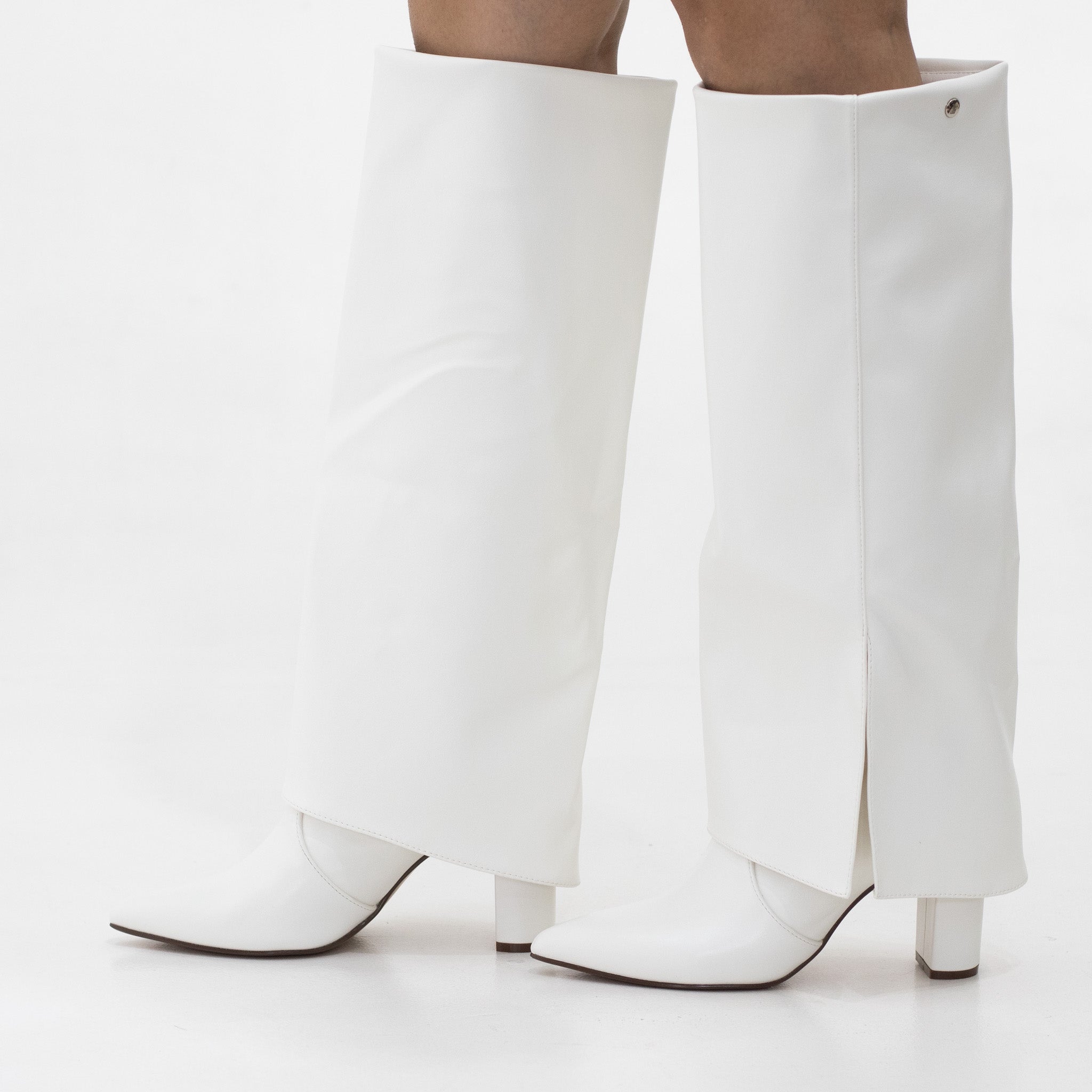 Vonda 8.5cm heel slouchy pu bootleg long boot white