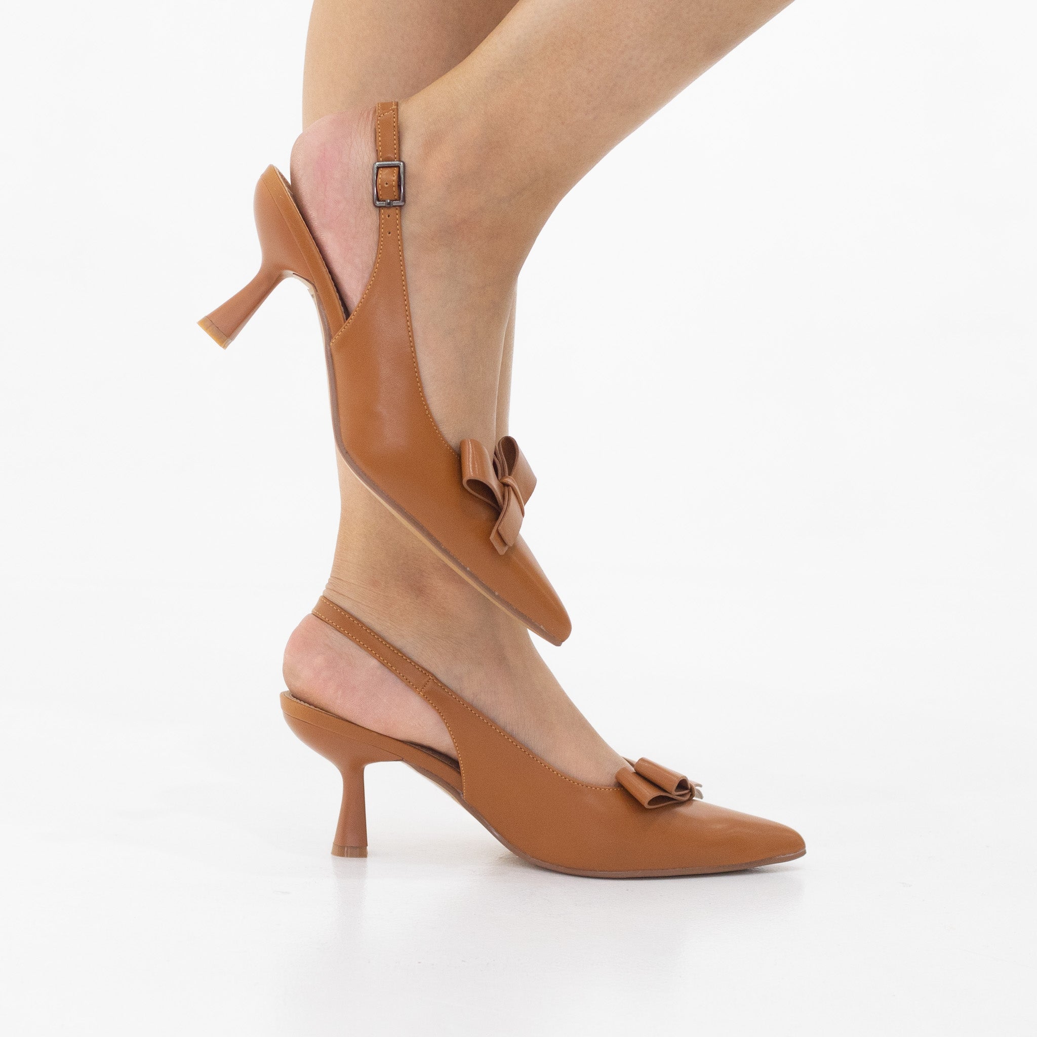 Rejaf pointy patent  sling back courts with knot trim on 7cm heel