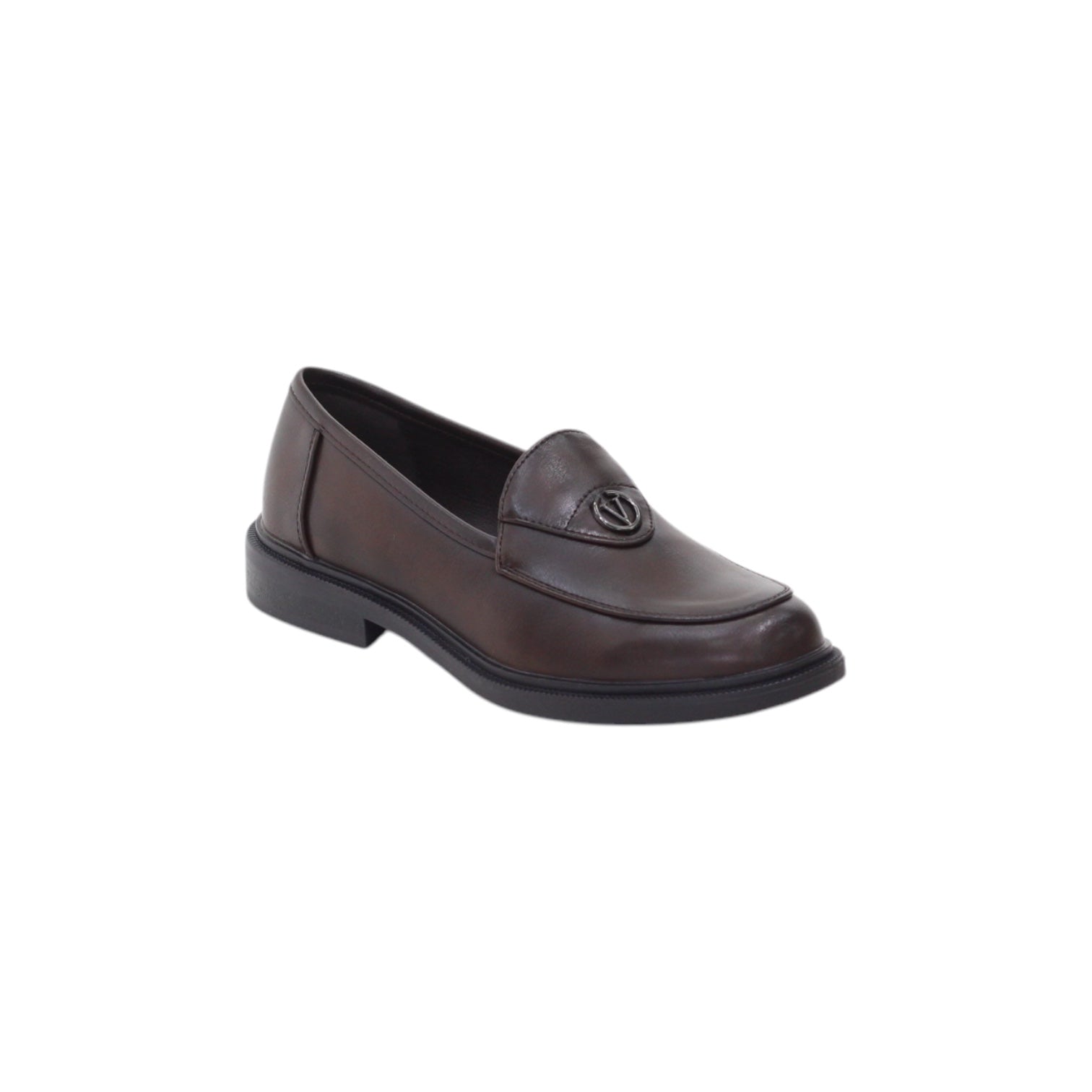 Safron V-shaped metal embossed faux leather loafers