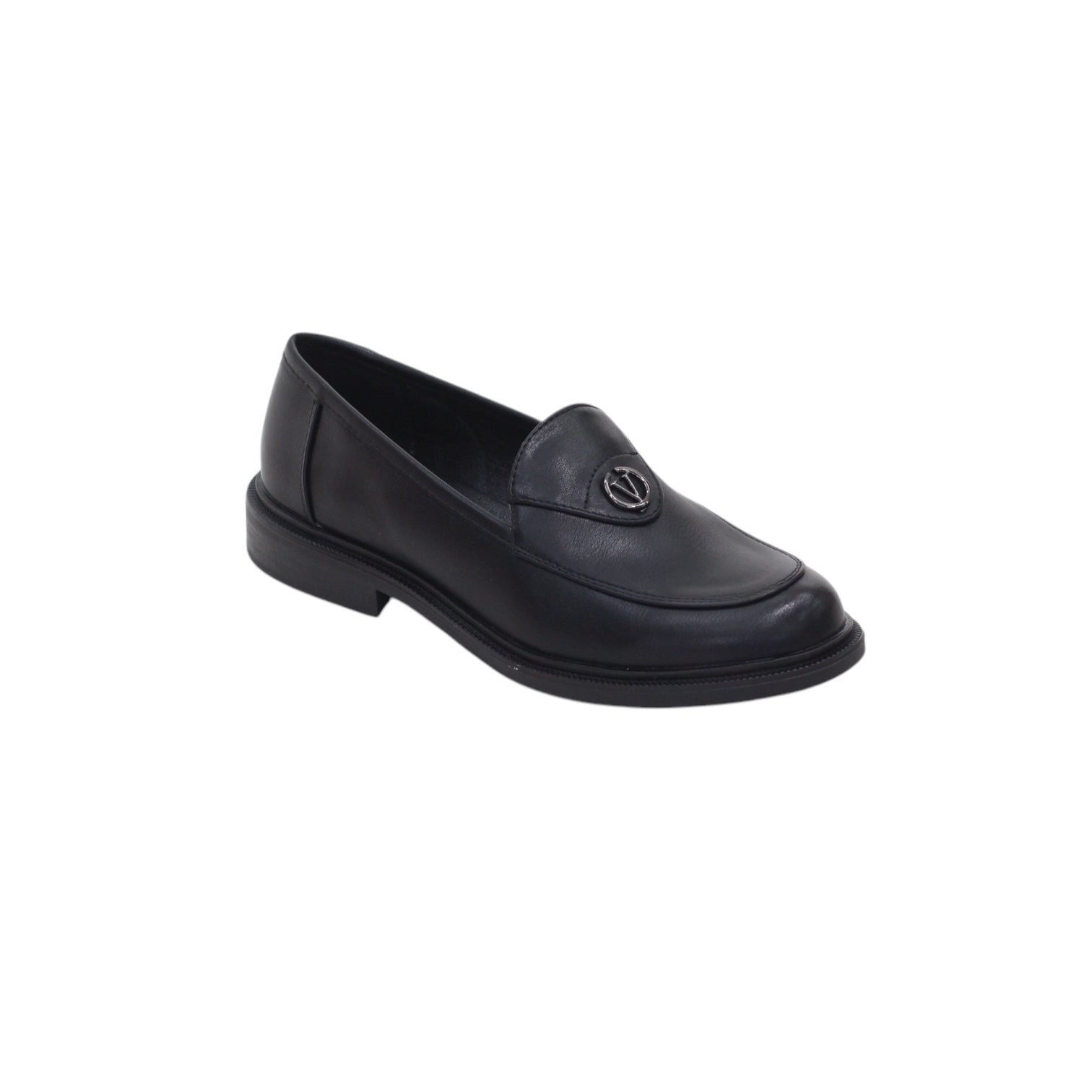 Safron V-shaped metal embossed faux leather loafers