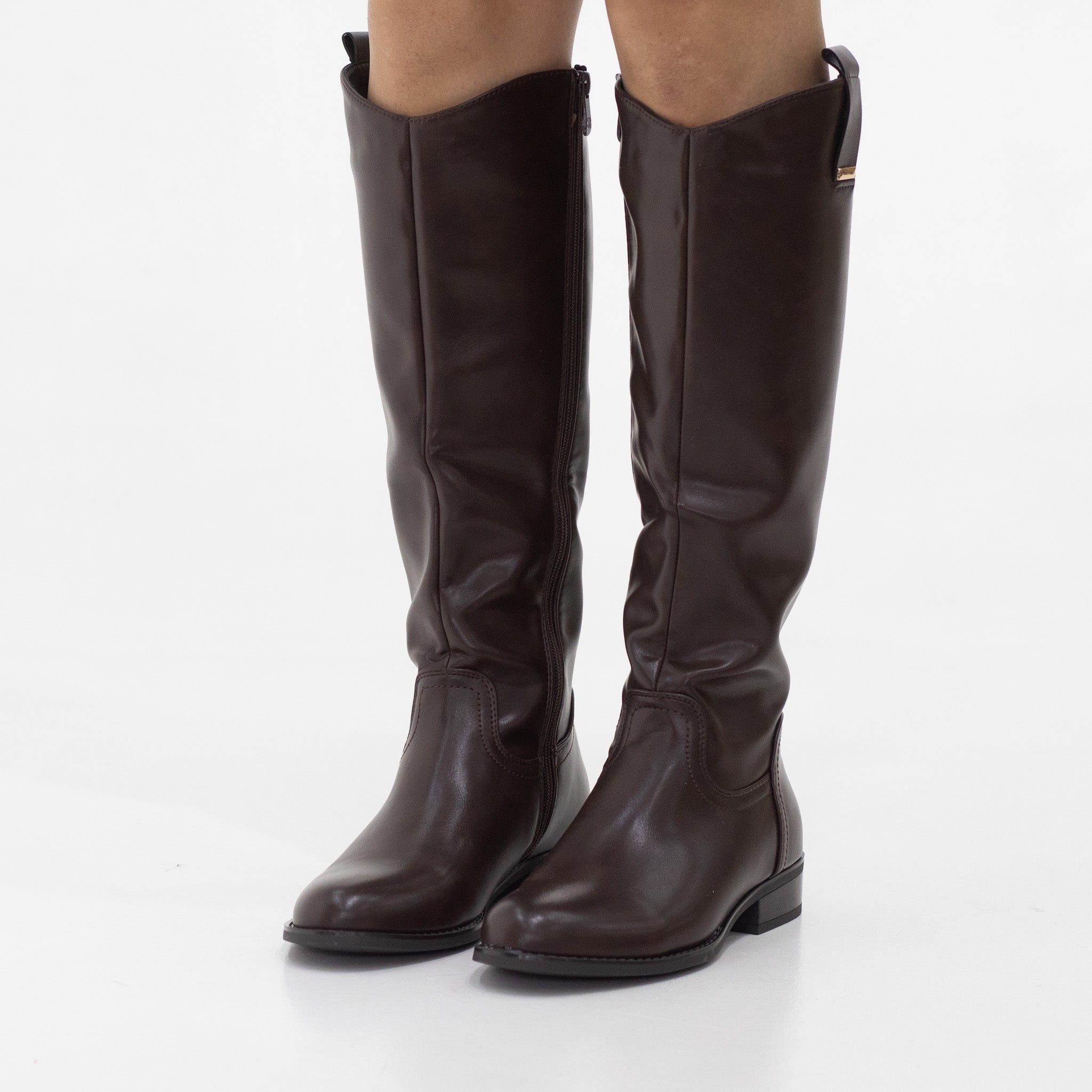 Eliza 3cm low heel pu knee high boots