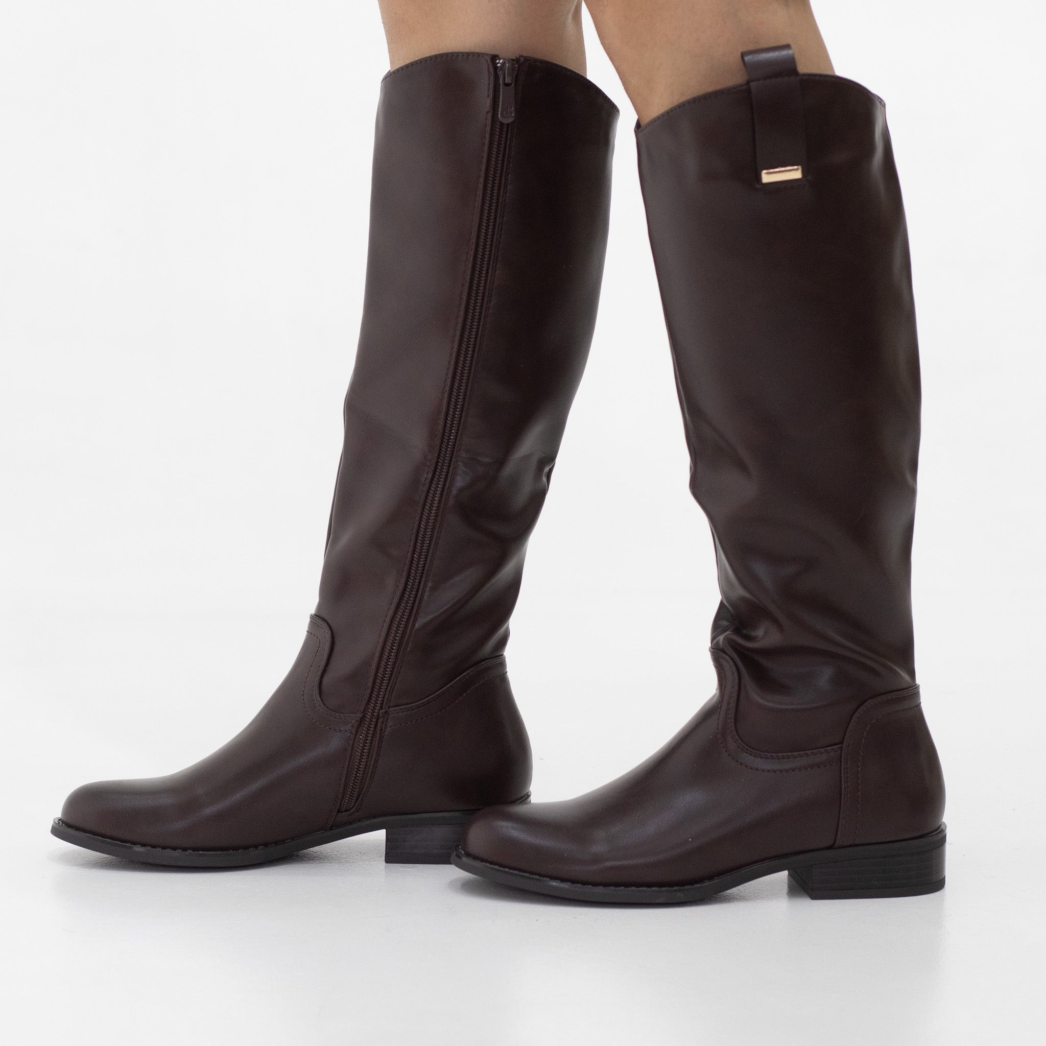 Eliza 3cm low heel pu knee high boots