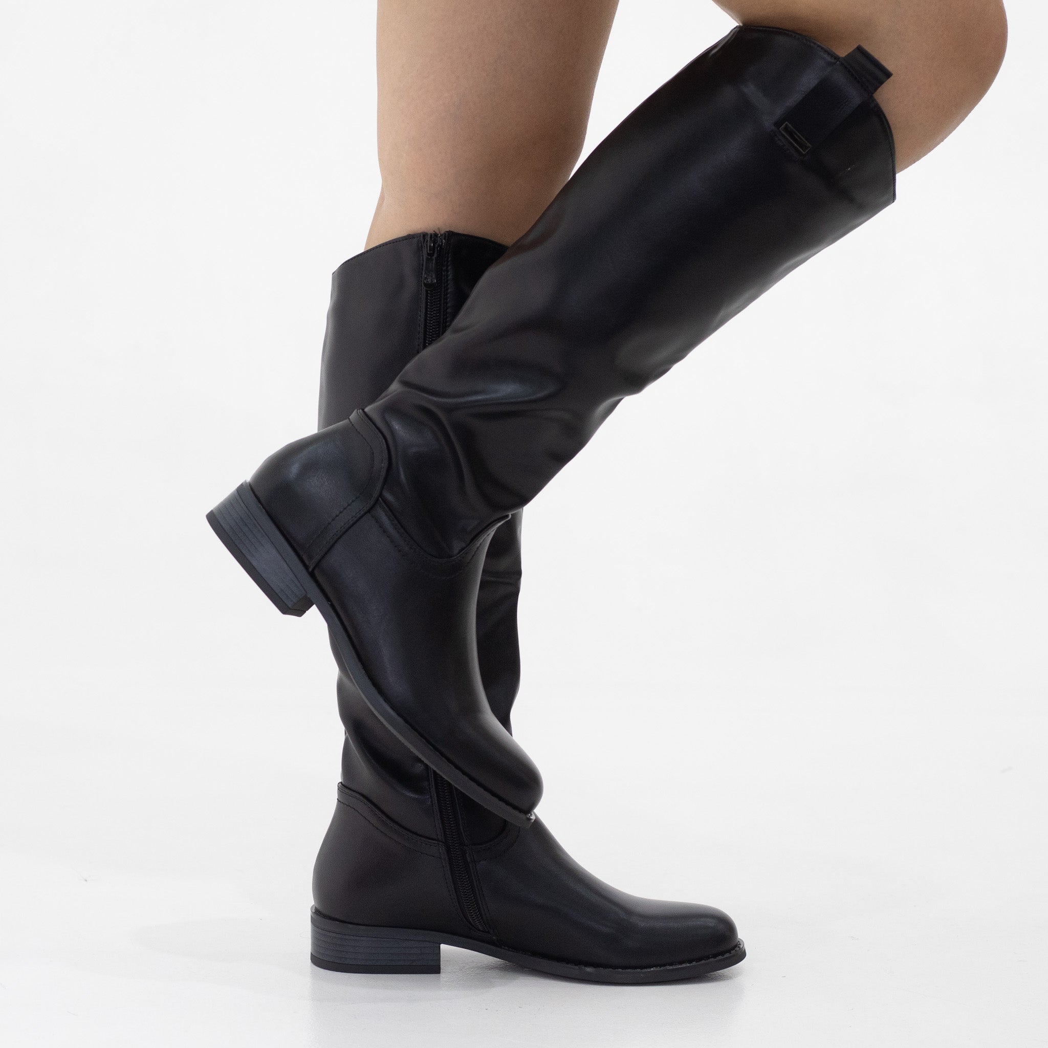 Eliza 3cm low heel pu knee high boots