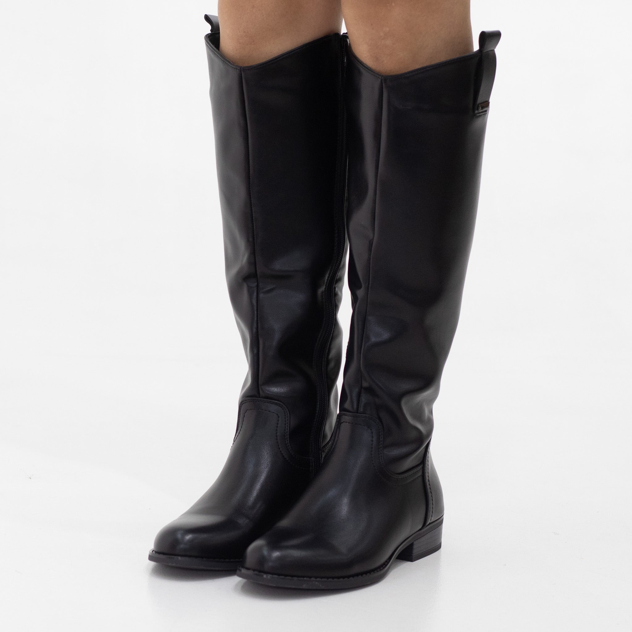 Eliza 3cm low heel pu knee high boots