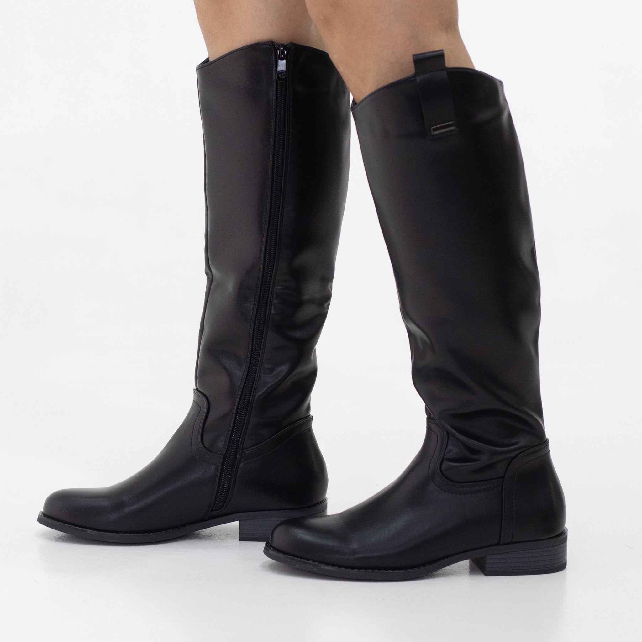 Eliza 3cm low heel pu knee high boots