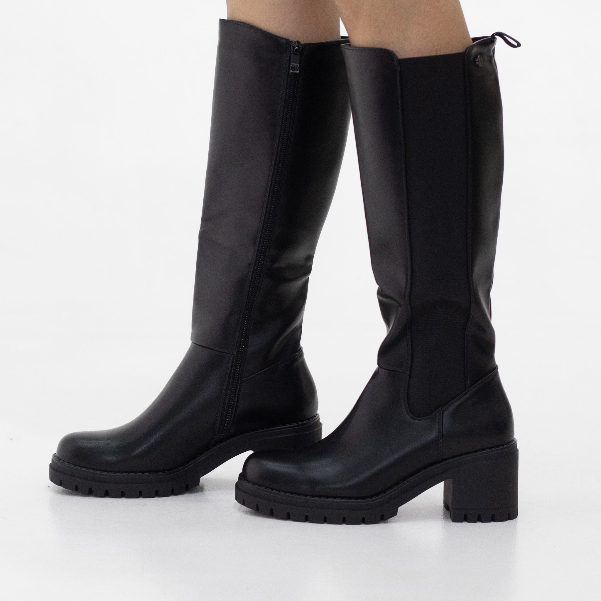 Hike knee high 6cm chunky cheslea boot black