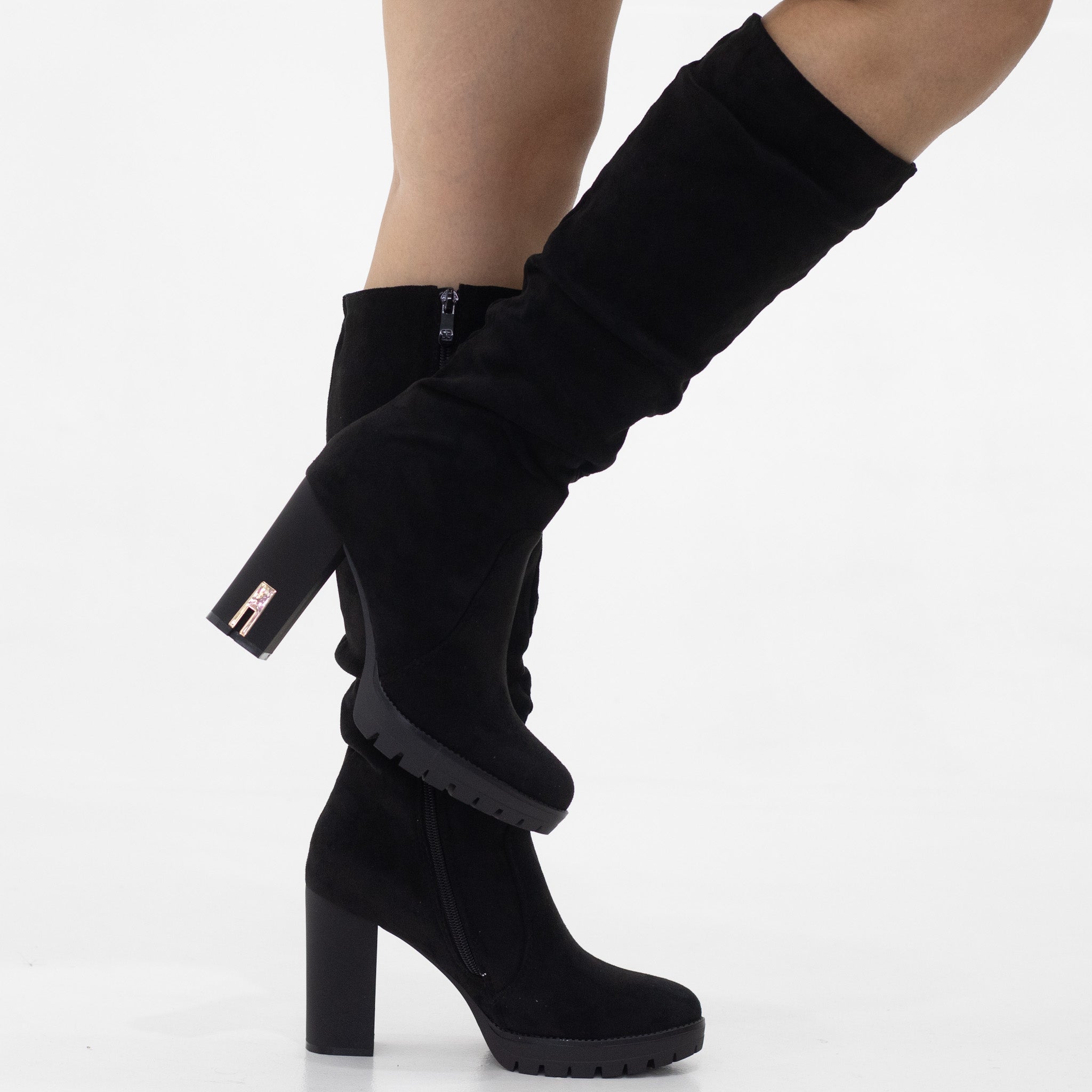 Fancy micro-fiber 10cm heel mid calf boot black