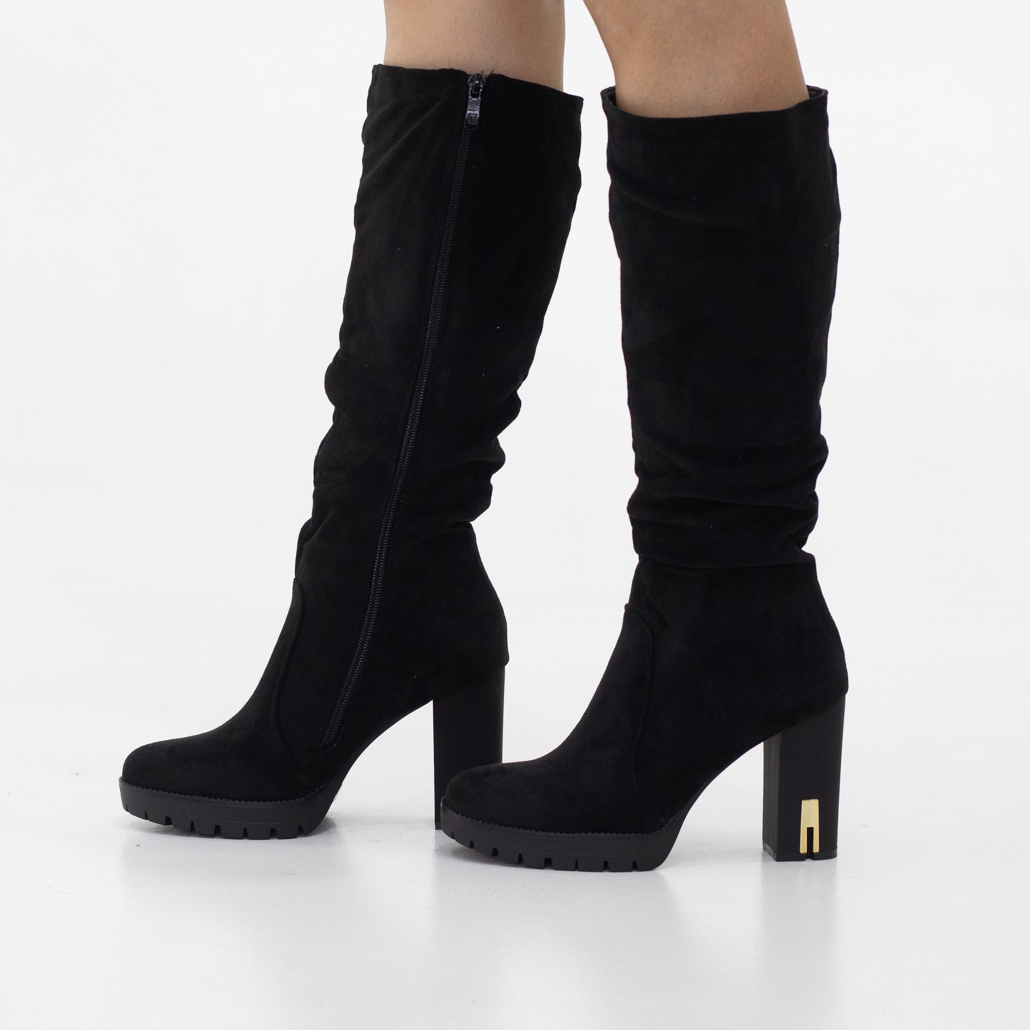 Fancy micro-fiber 10cm heel mid calf boot black